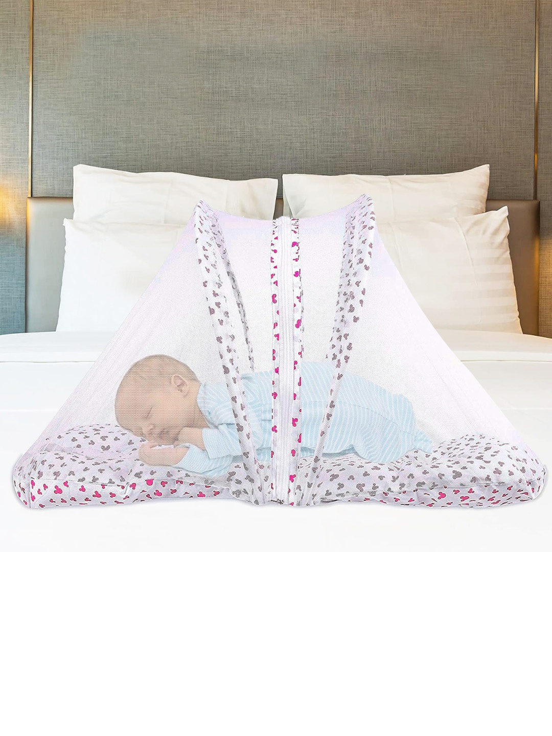

Classic Mosquito Net Kids Pink & White Printed Crib Size Mosquito Net