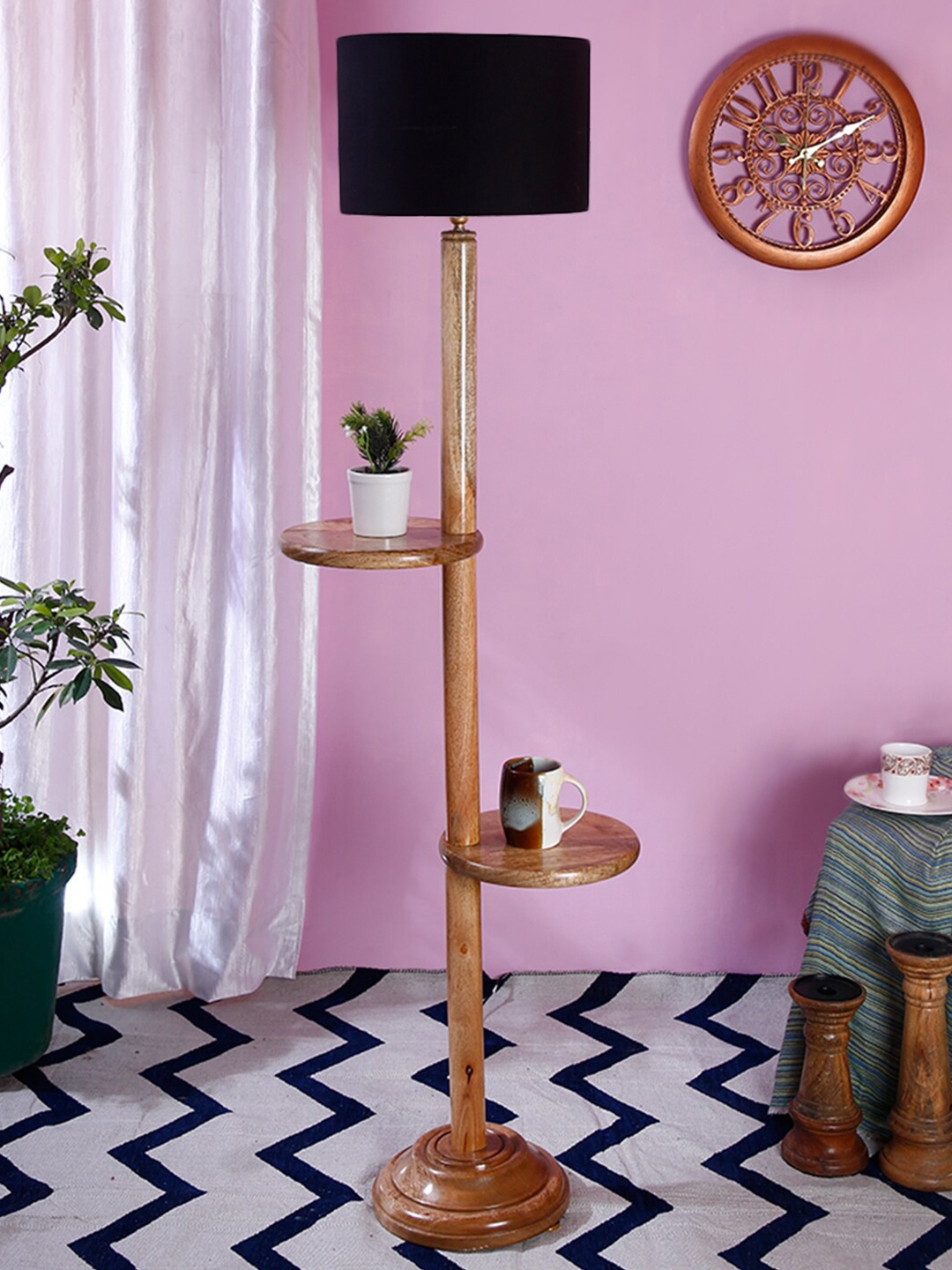 

Devansh Black Fabric Traditional Shelf Lamp with Shade