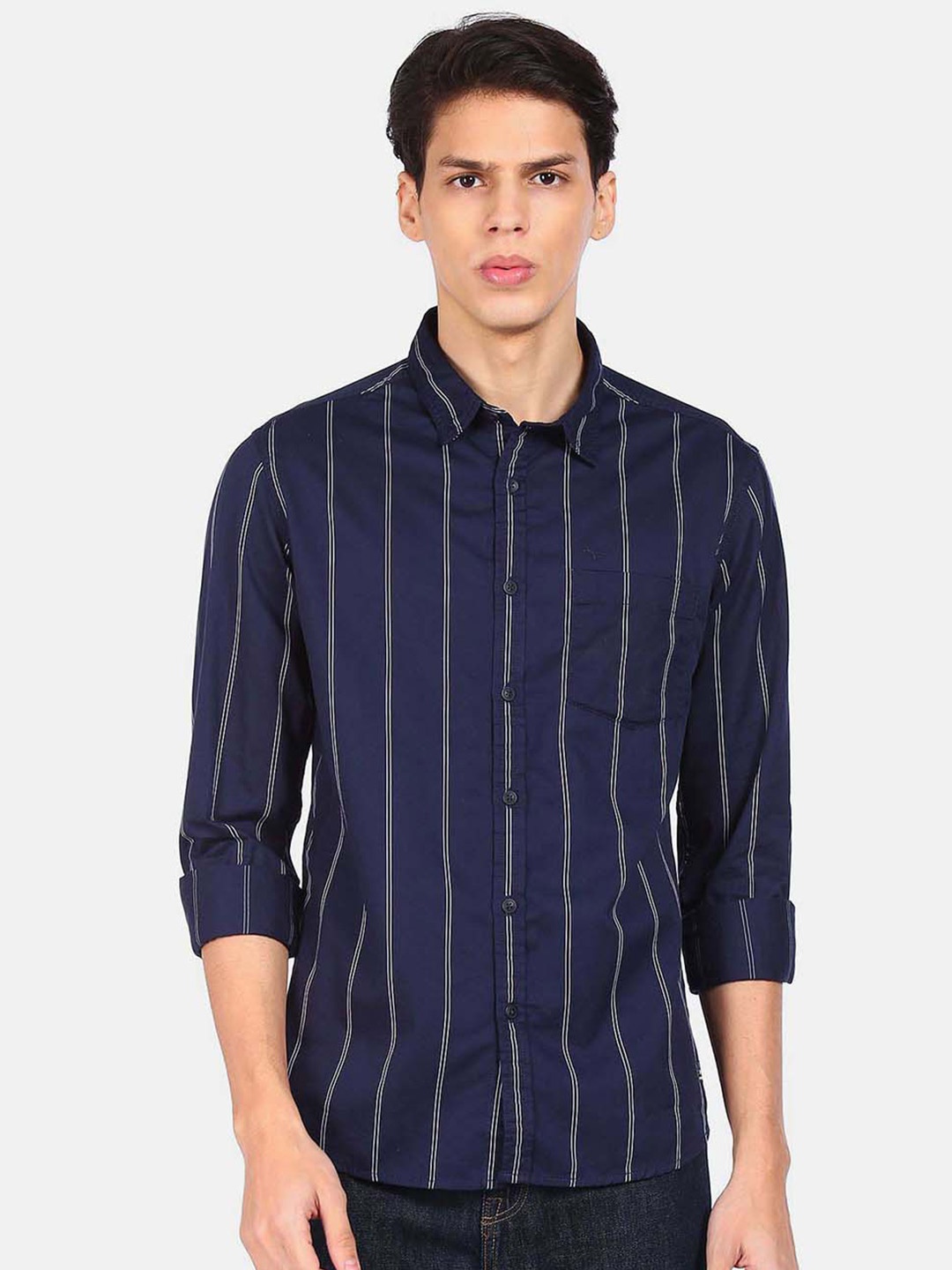 

Flying Machine Men Navy Blue Regular Fit Striped Casual Shirt