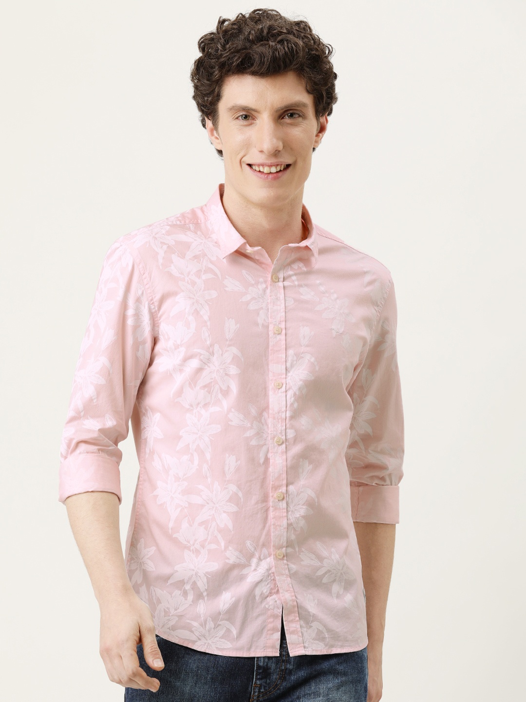 

Flying Machine Men Pink Slim Fit Floral Printed Pure Cotton Casual Shirt