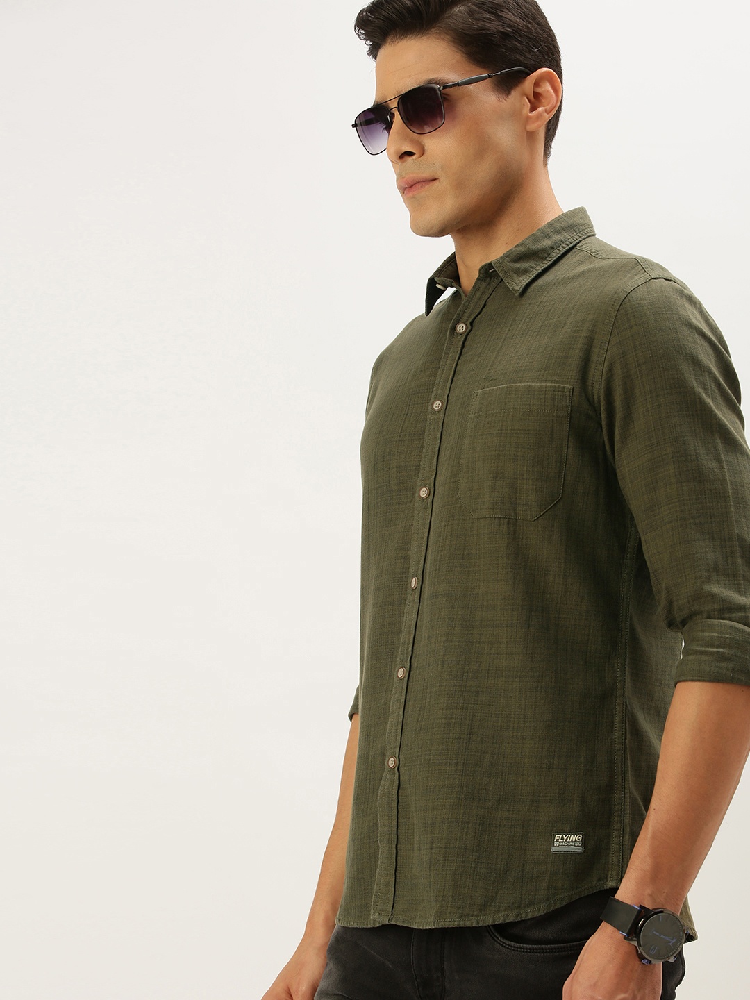 

Flying Machine Men Olive Green Regular Fit Multi Stripes Casual Shirt