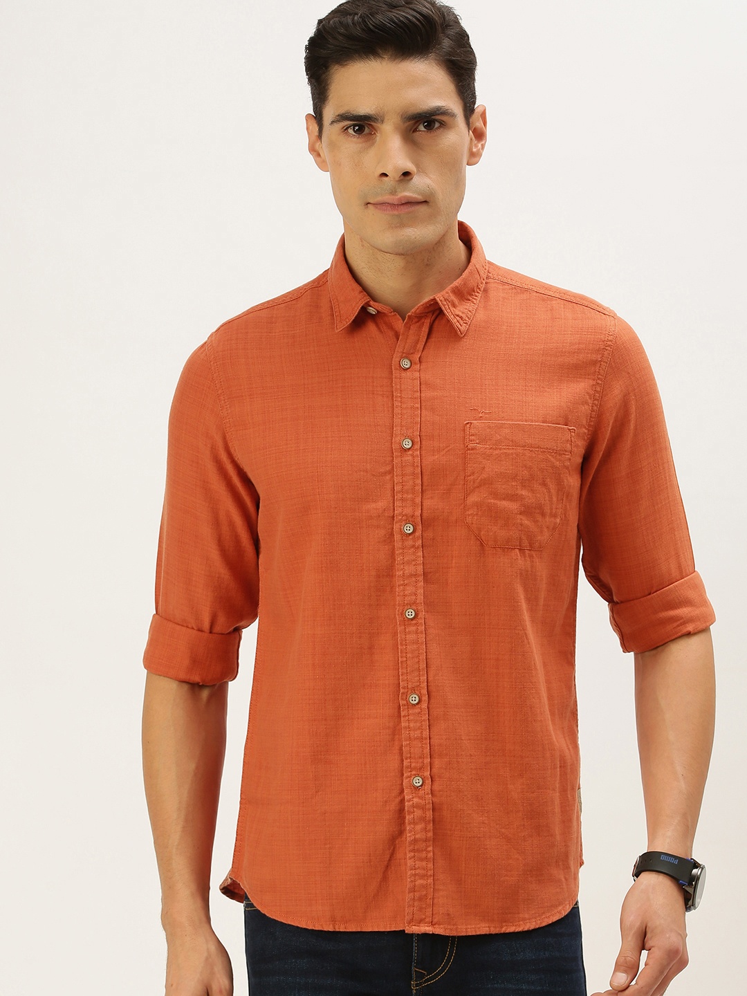 

Flying Machine Men Rust Orange Slim Fit Opaque Casual Shirt
