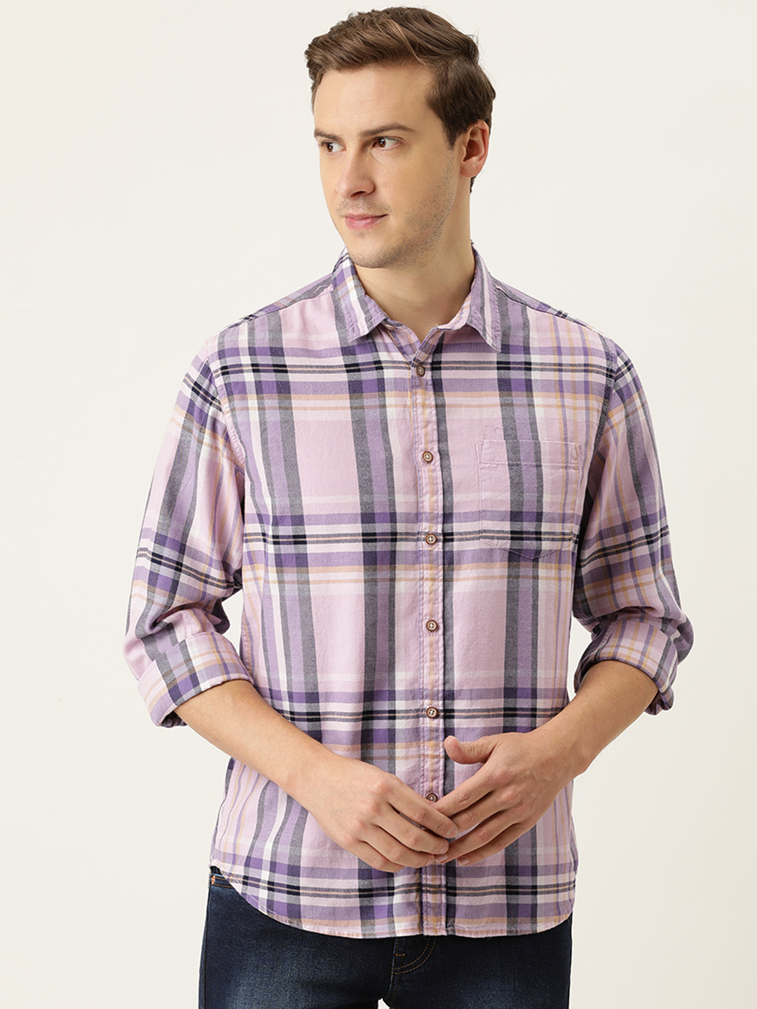 

Flying Machine Men Lavender Opaque Casual Shirt