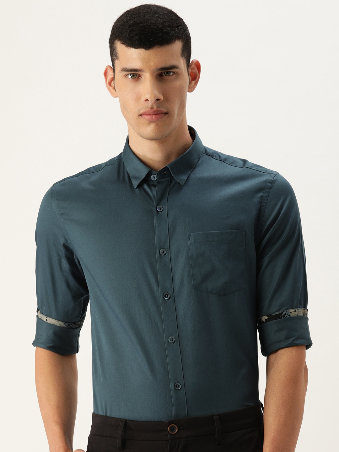 

Flying Machine Men Teal Blue Slim Fit Opaque Casual Shirt