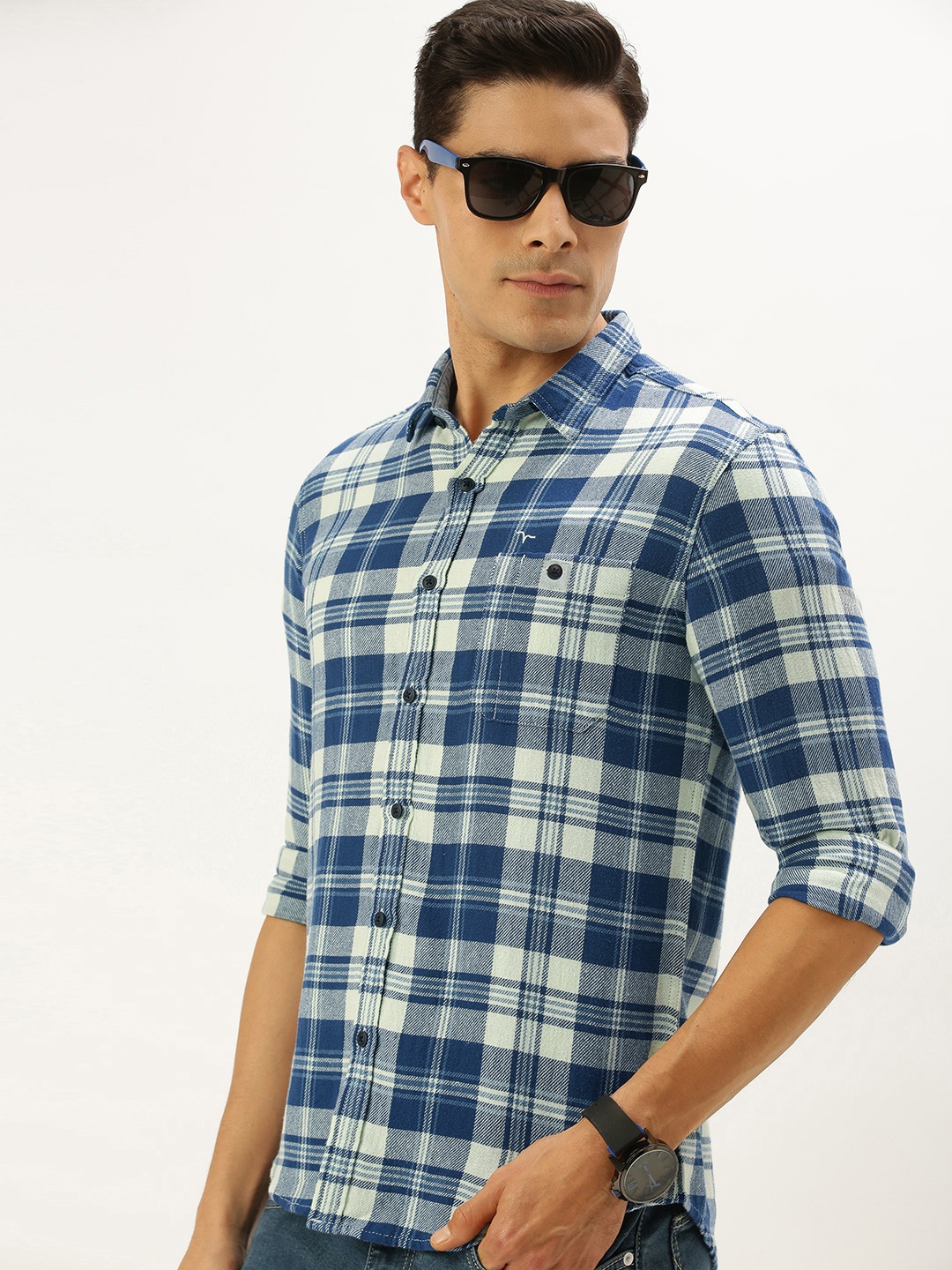 

Flying Machine Men Blue Regular Fit Checked Casual Shirt