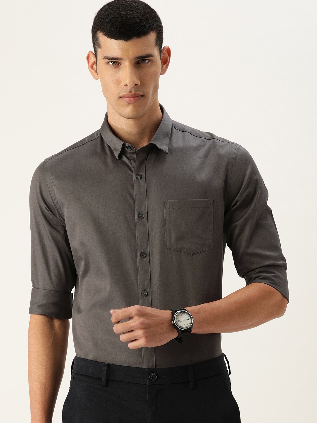 

Flying Machine Men Charcoal Grey Slim Fit Opaque Casual Shirt