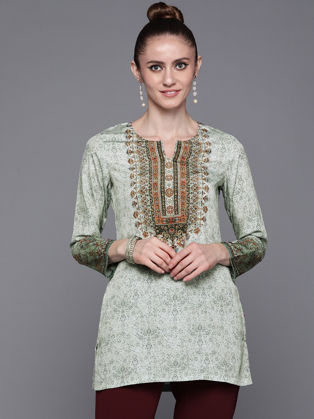 

Biba Grey & Green Ethnic Motifs Printed Kurti
