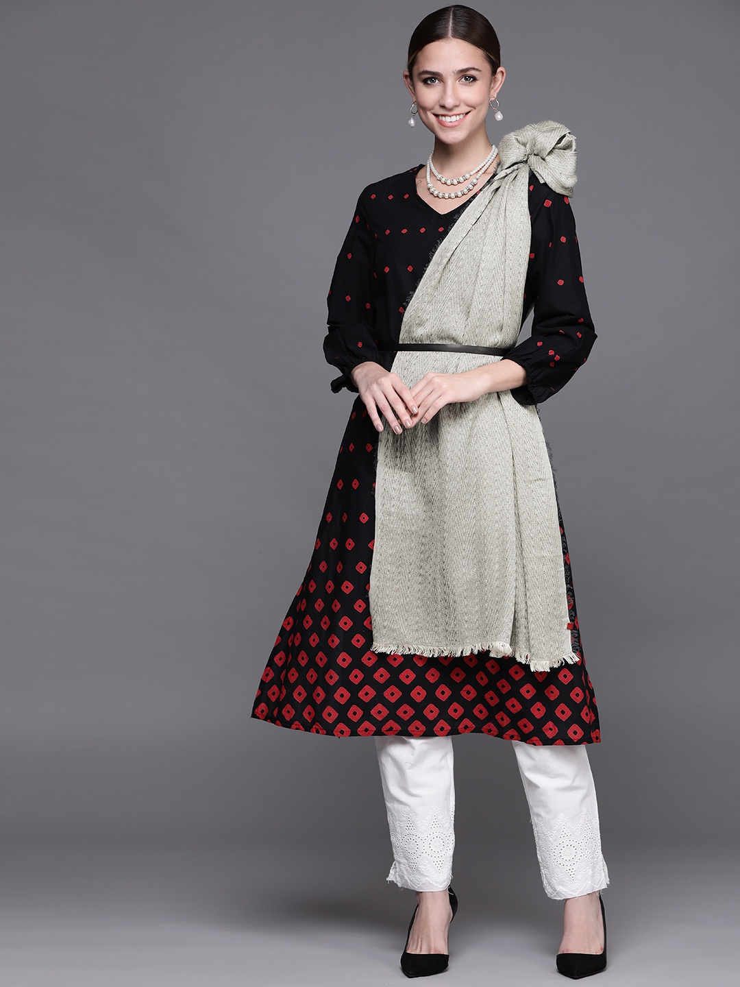 

Biba Women Grey Woven Design Pure Cotton Dupatta