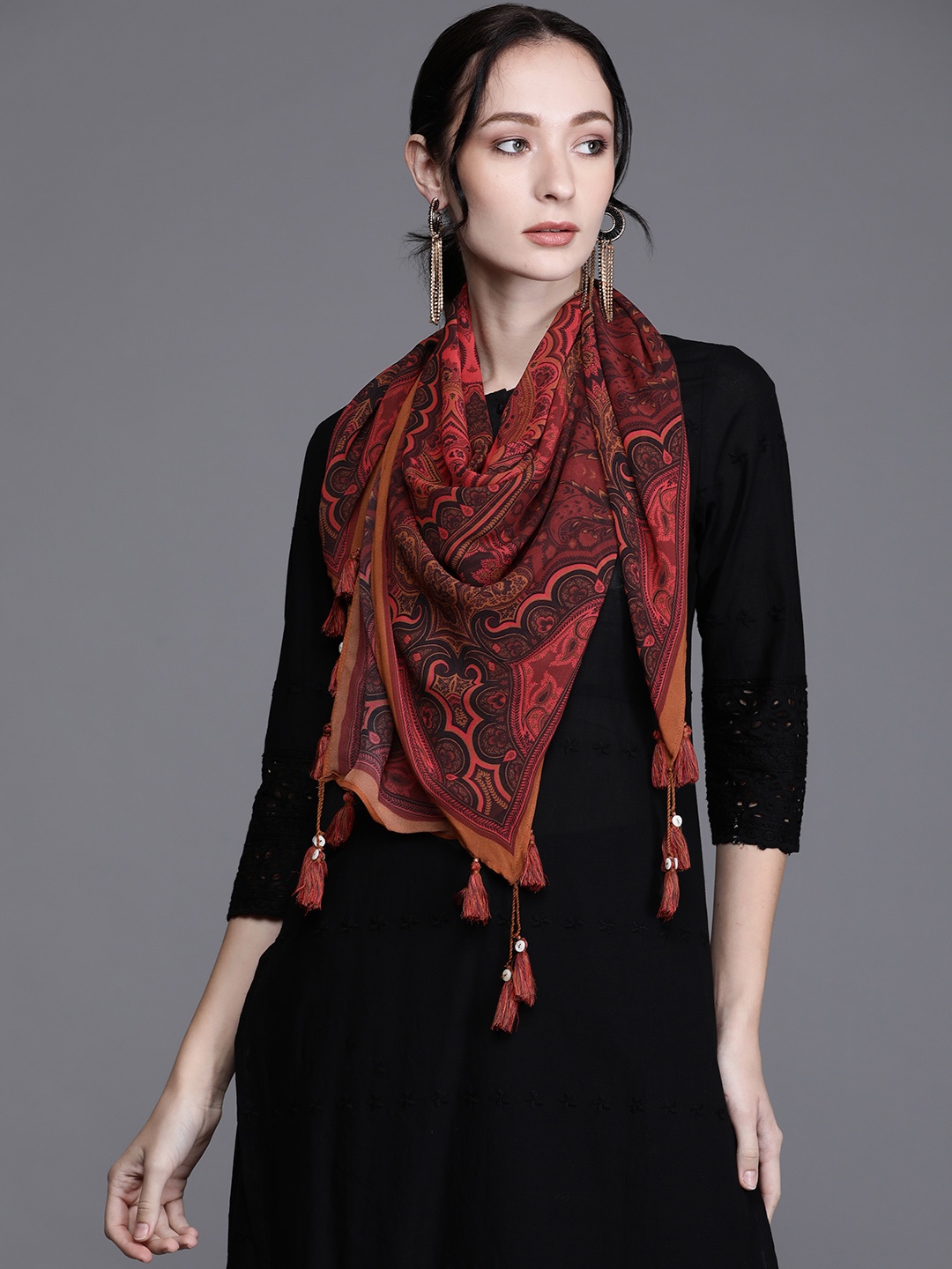 

Biba Pink & Black Ethnic Motifs Printed Scarf