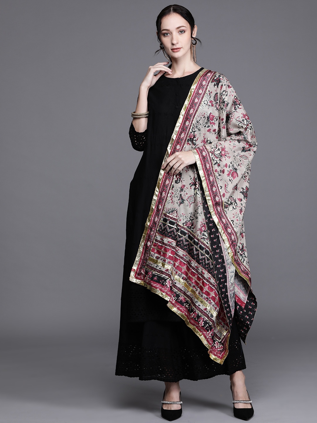 

Biba Taupe & Pink Printed Dupatta with Gotta Patti