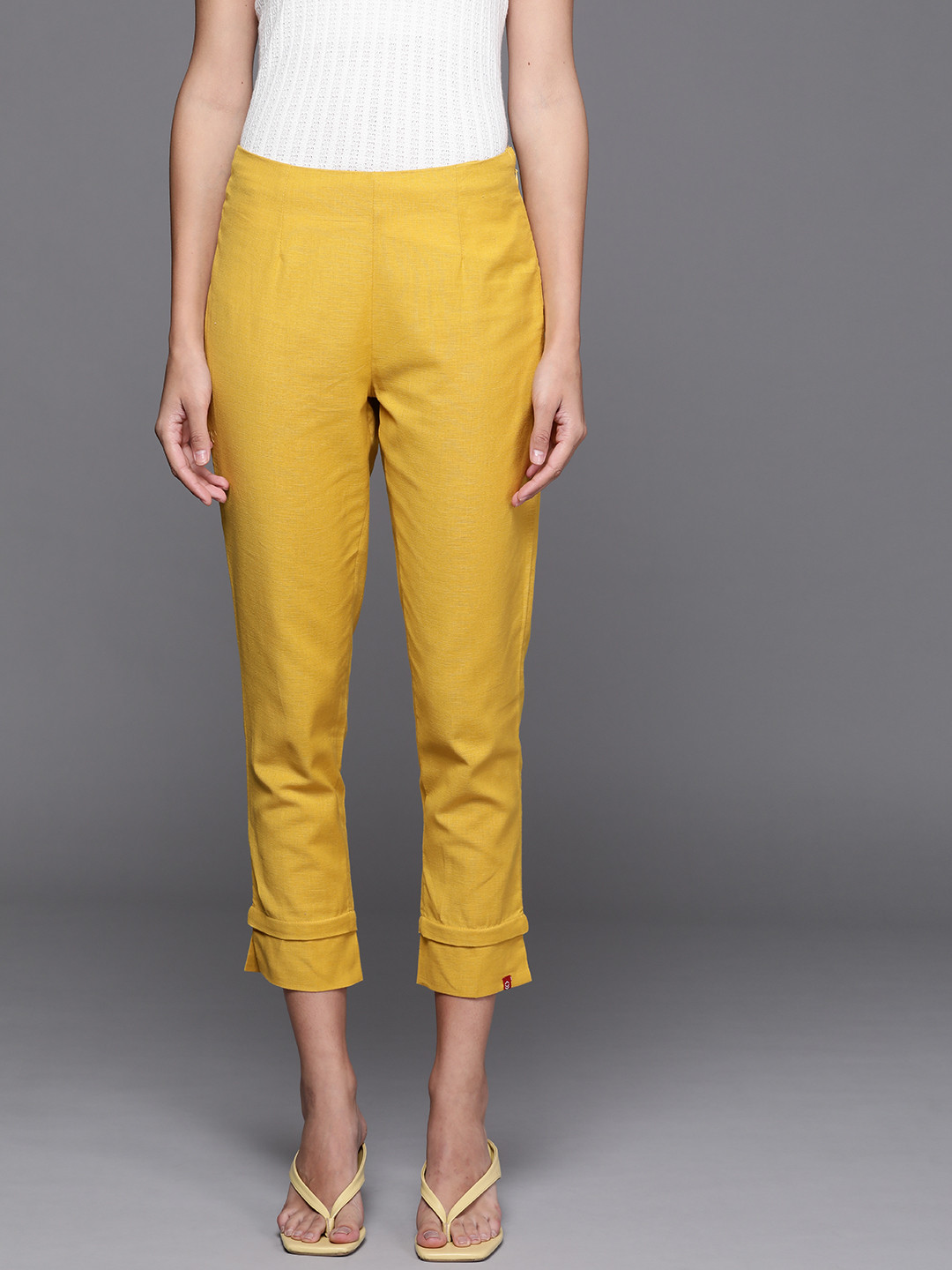 

Biba Women Yellow Cropped Trousers