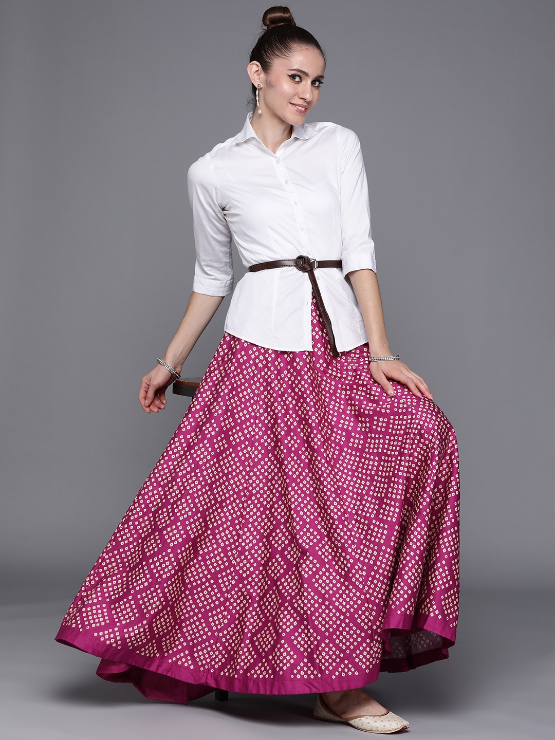 

Biba Women Magenta Bandhani Printed Flared Skirts