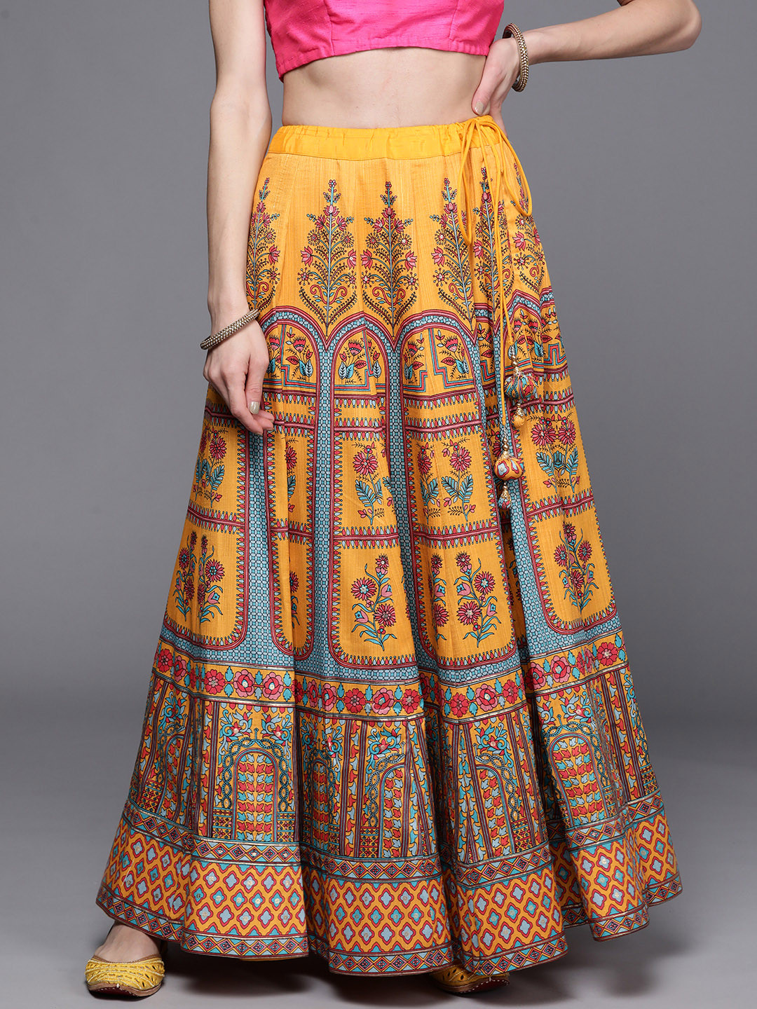 

Biba Women Yellow Ethnic Motifs Printed Maxi Flared Skirt