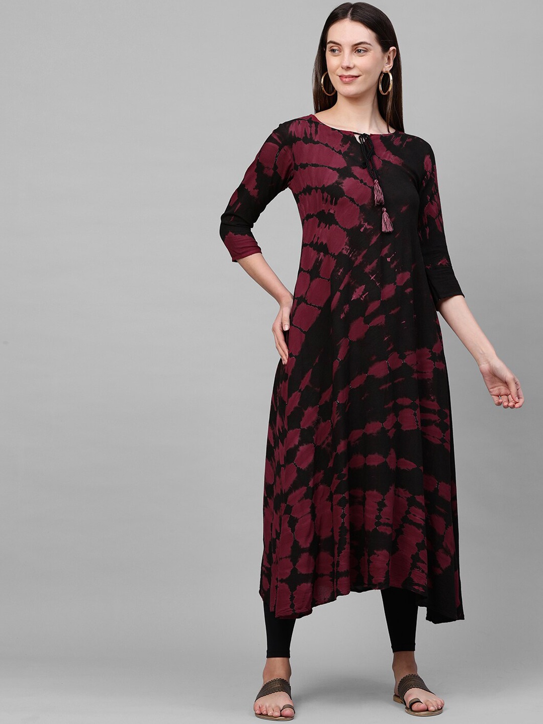 

FASHOR Women Maroon & Black Printed Kurta