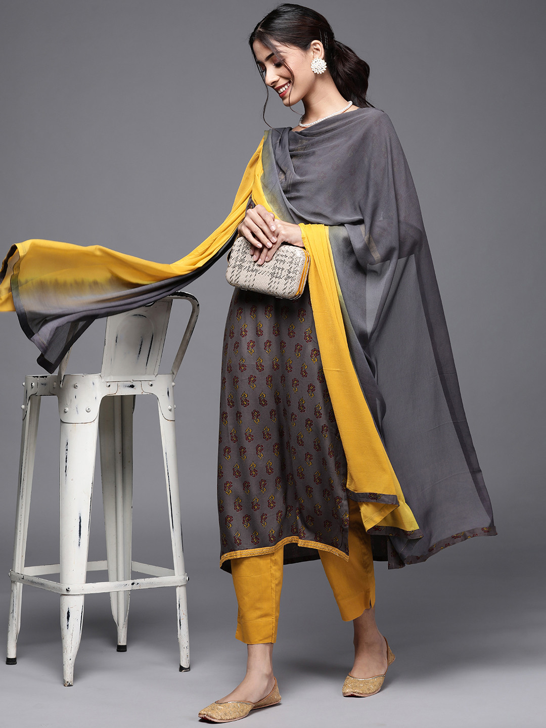 

Biba Grey & Red Printed Viscose Rayon Unstitched Dress Material