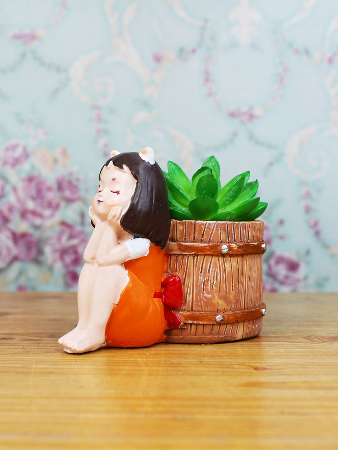 

Wonderland Brown Resin Kitty Girl with Basket Pot