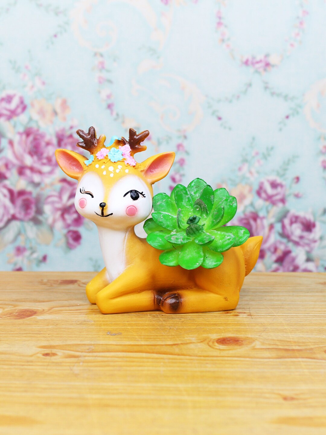 

Wonderland Yellow & White Winking Deer Resin Planter