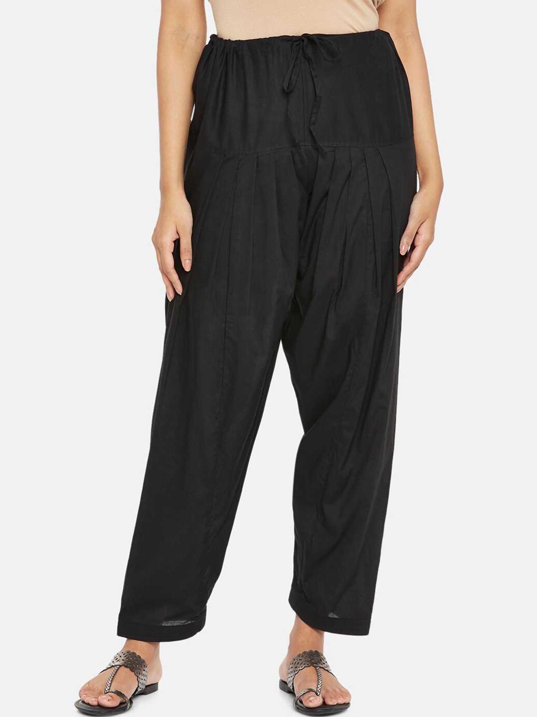 

RANGMANCH BY PANTALOONS Women Black Solid Pure Cotton Salwar