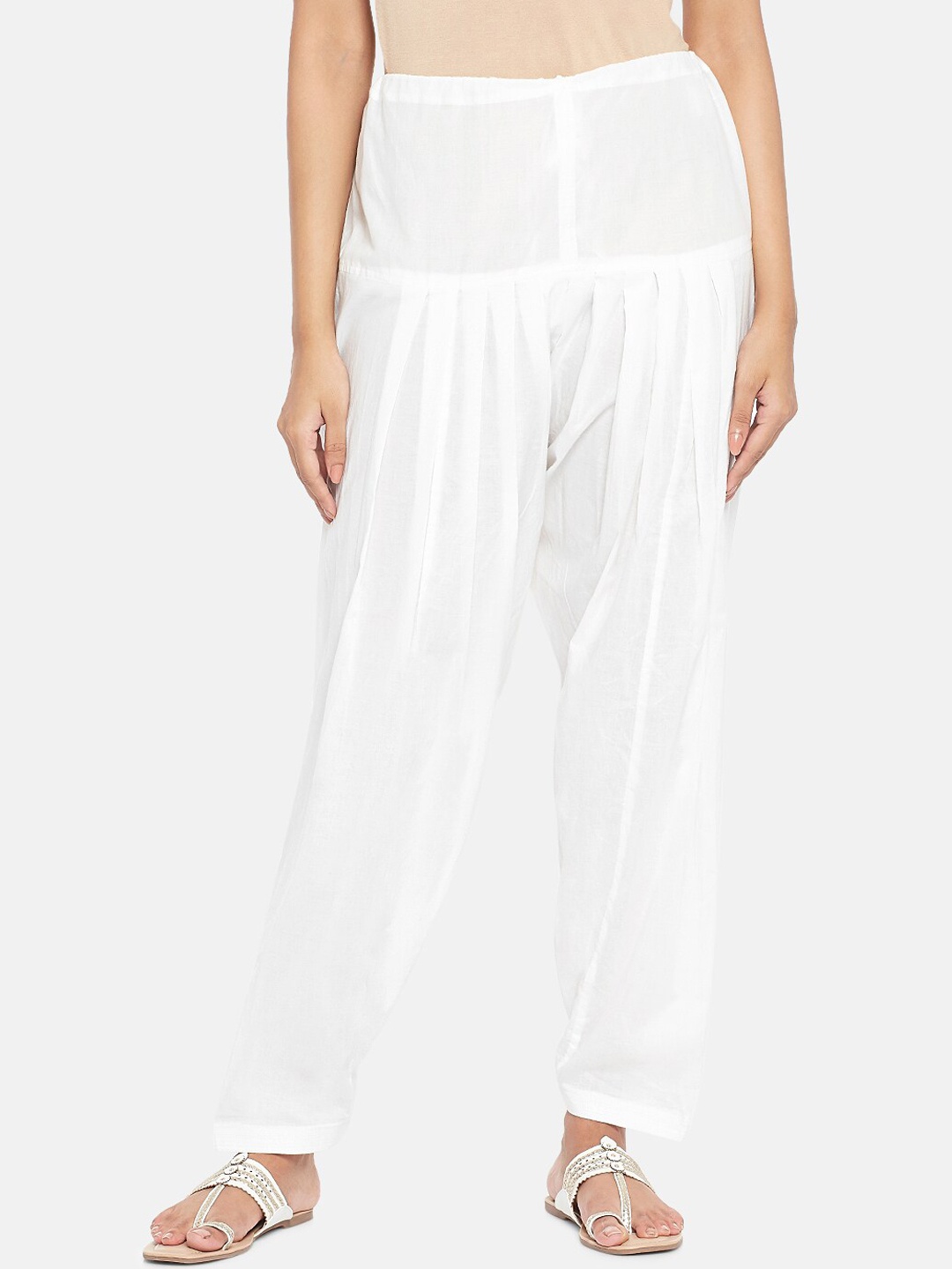 

RANGMANCH BY PANTALOONS Women Off White Solid Pure Cotton Salwar
