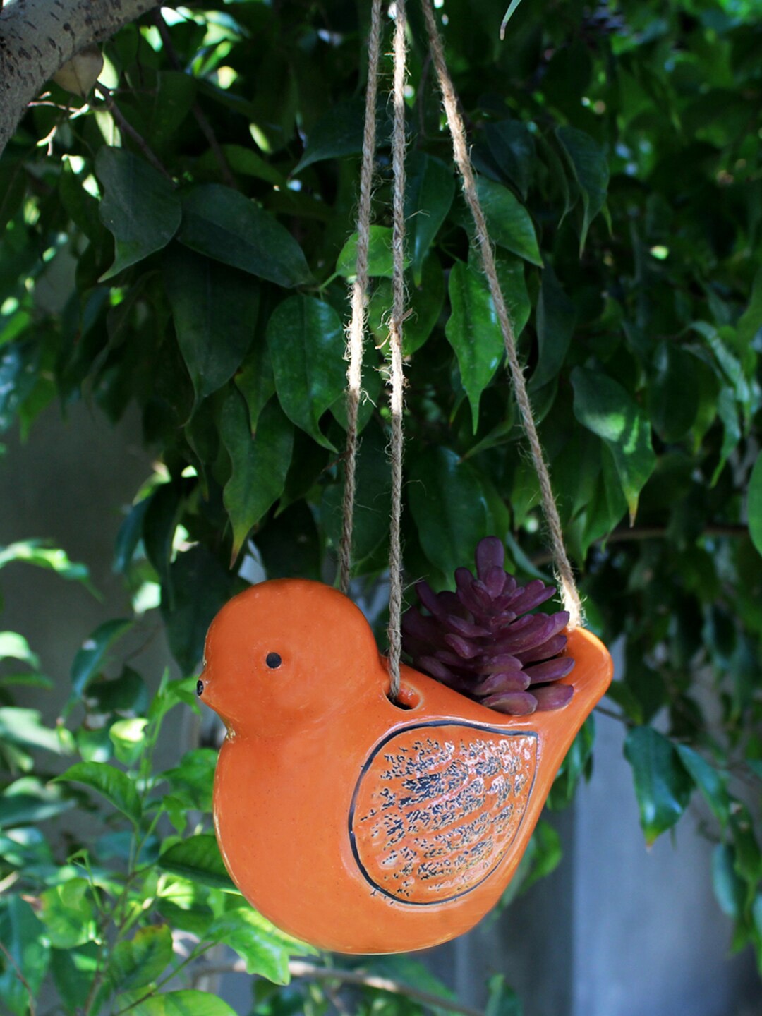 

Wonderland Orange Ceramic Hanging Bird Planter