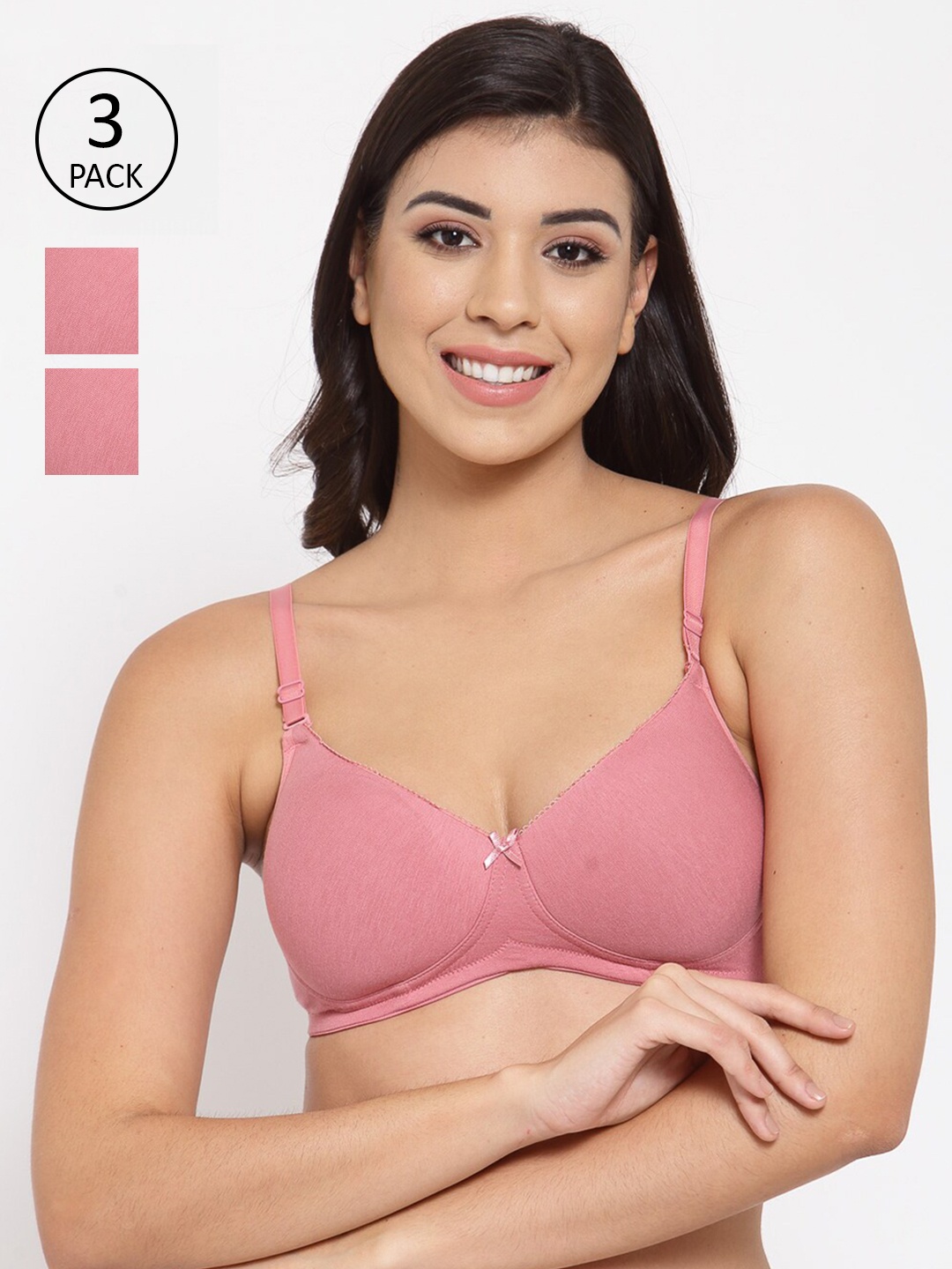 

Inner Sense Women Pack Of 3 Pink Organic Cotton T-shirt Bra Lightly Padded