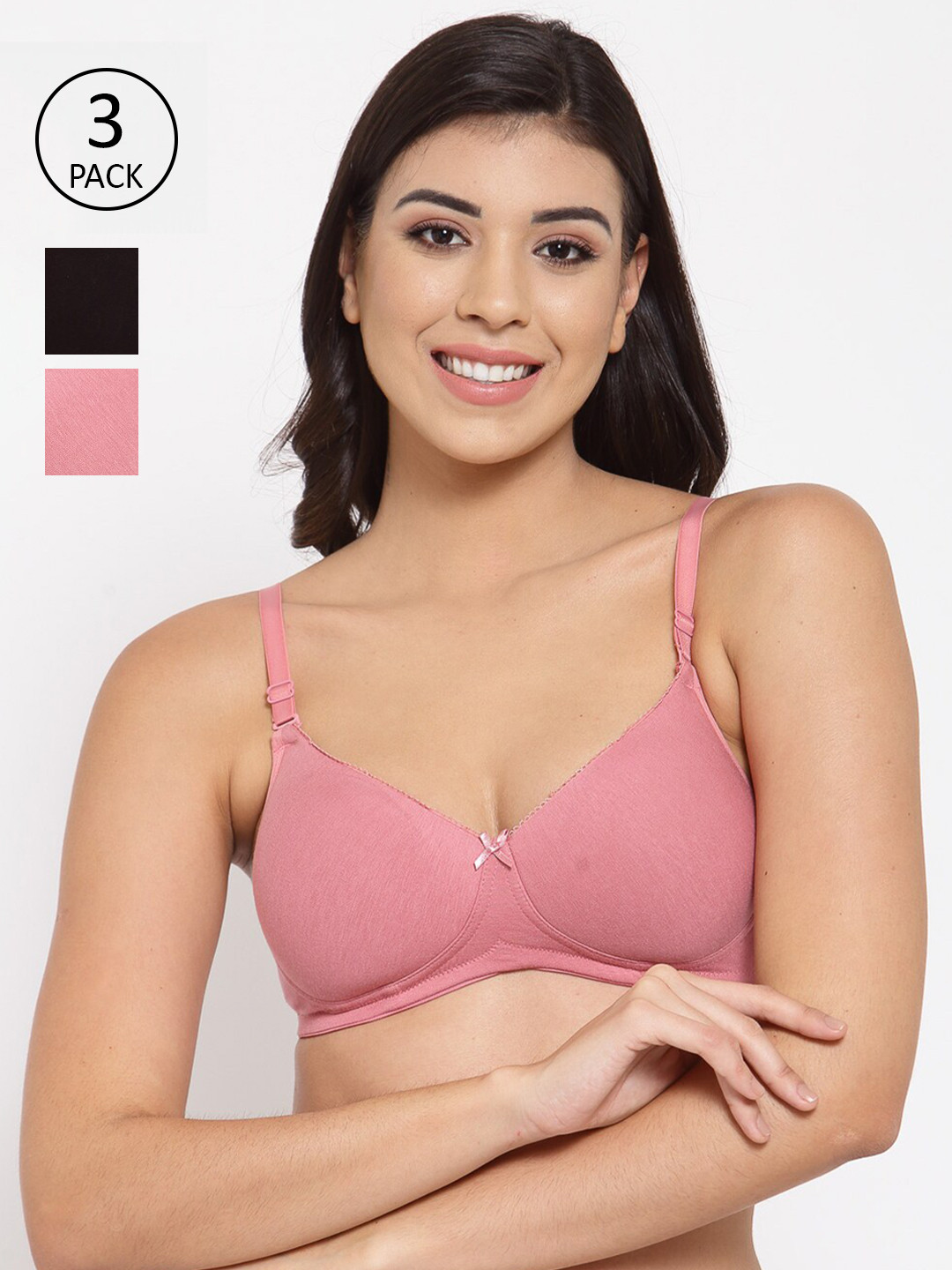 

Inner Sense Pack of 3 Solid T-shirt Bra-Full Coverage Lightly Padded, Pink