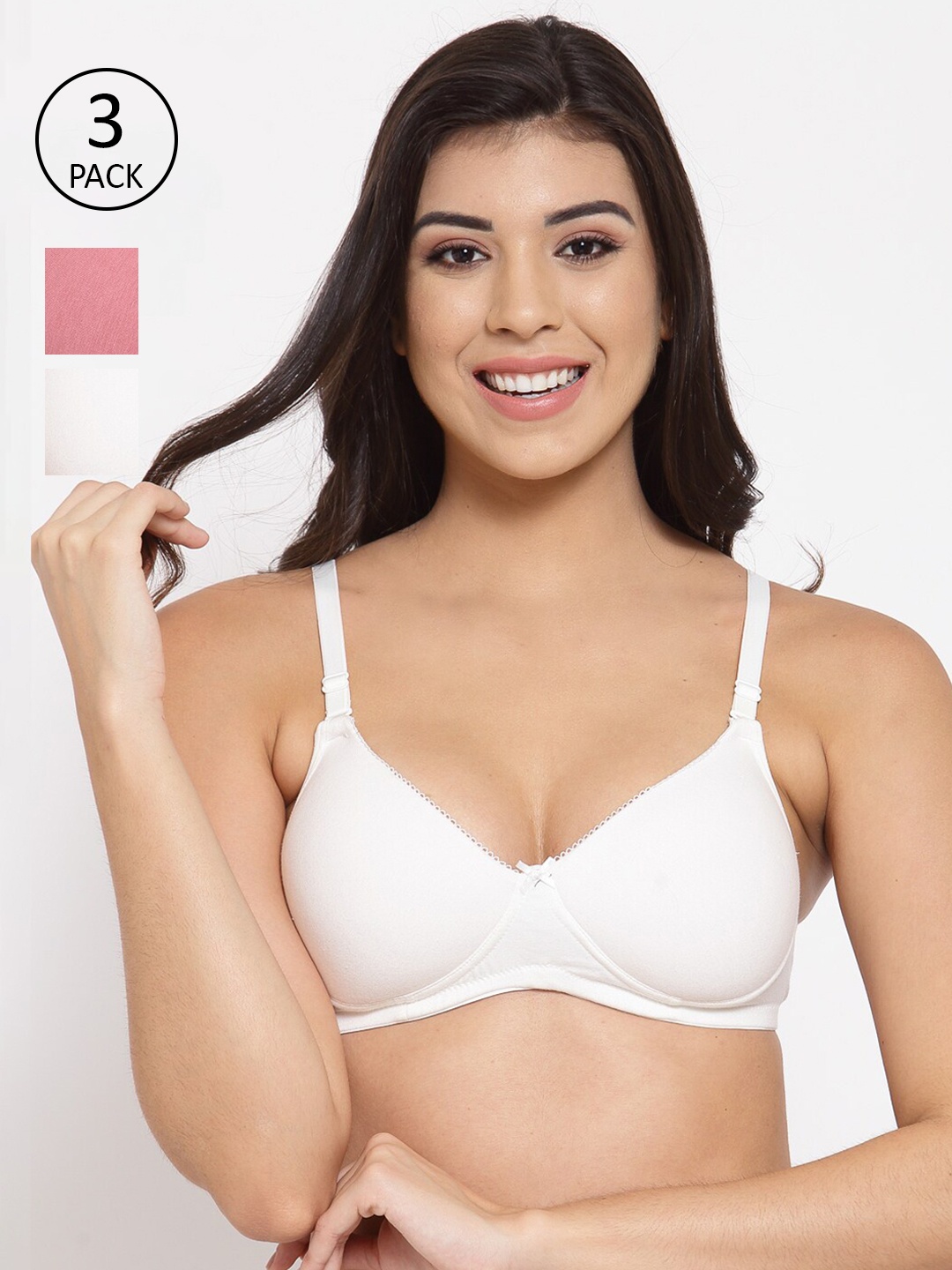 

Inner Sense Women Solid Organic Cotton Padded Tshirt Bra- Pack of 3, White