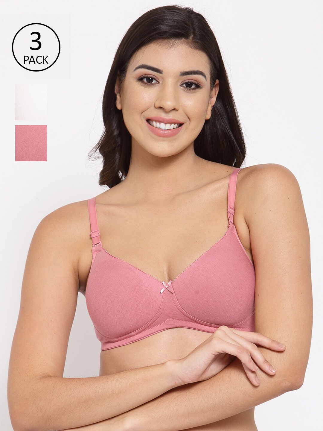 

Inner Sense Pack of 3 Non-Wired Full Coverage T-shirt Bra, Pink