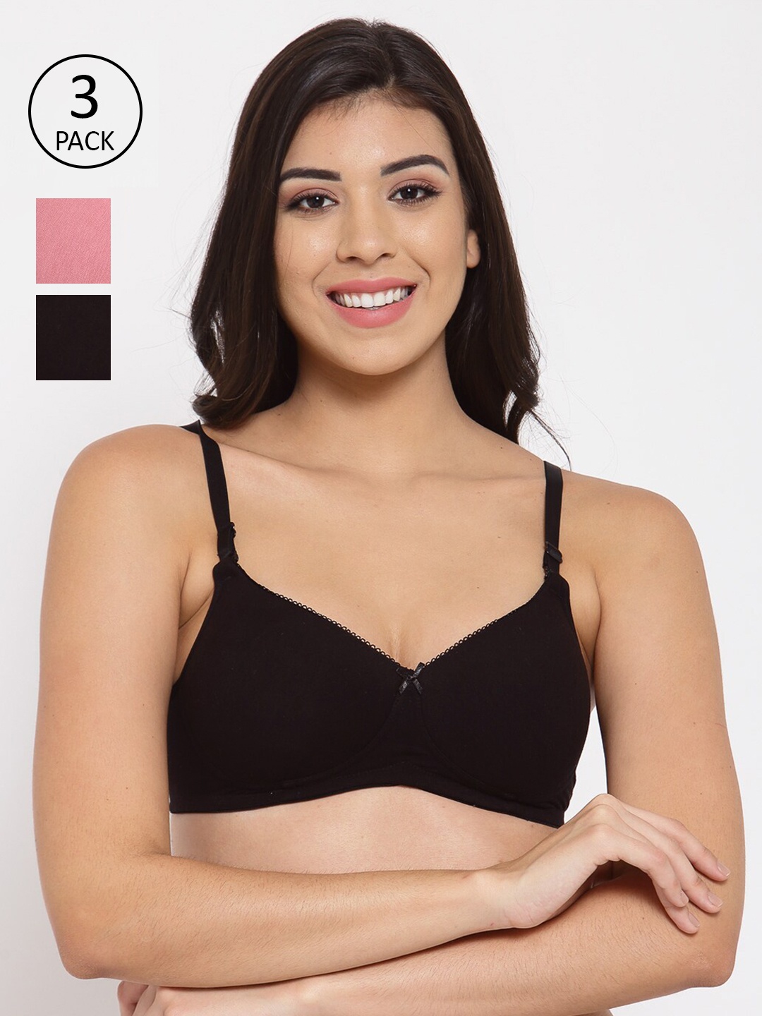 

Inner Sense Pack of 3 Black & Pink T-shirt Bra Lightly Padded-ISB104-Black_Black_Mauve