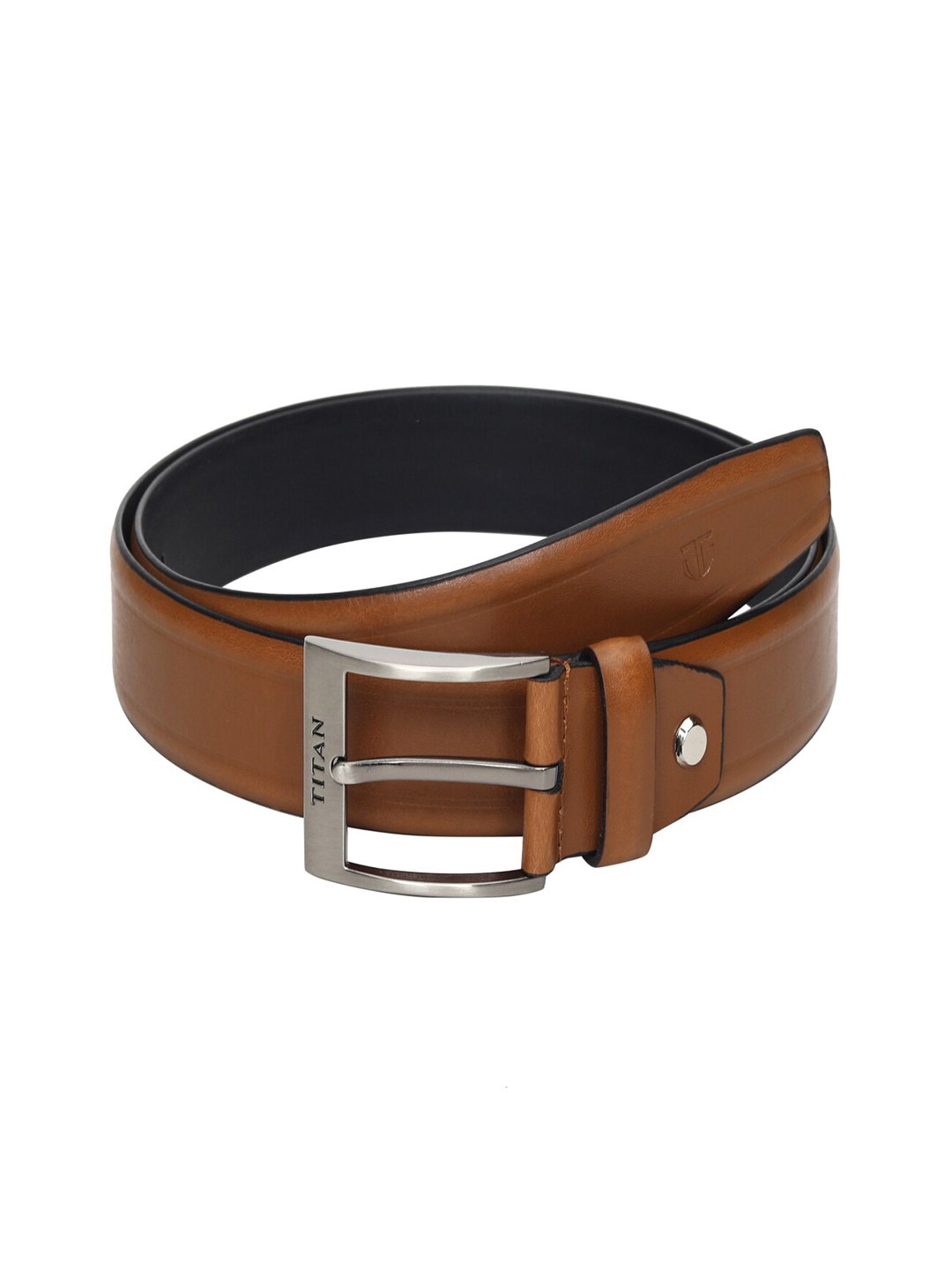 

Titan Men Tan Solid Leather Formal Belt