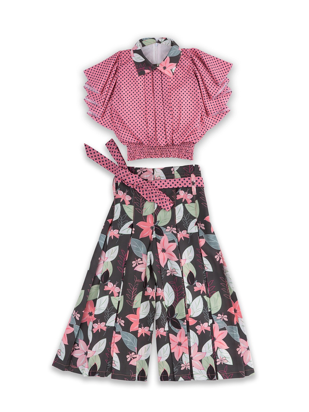 

ADIVA Girls Pink & Black Printed Top with Palazzos