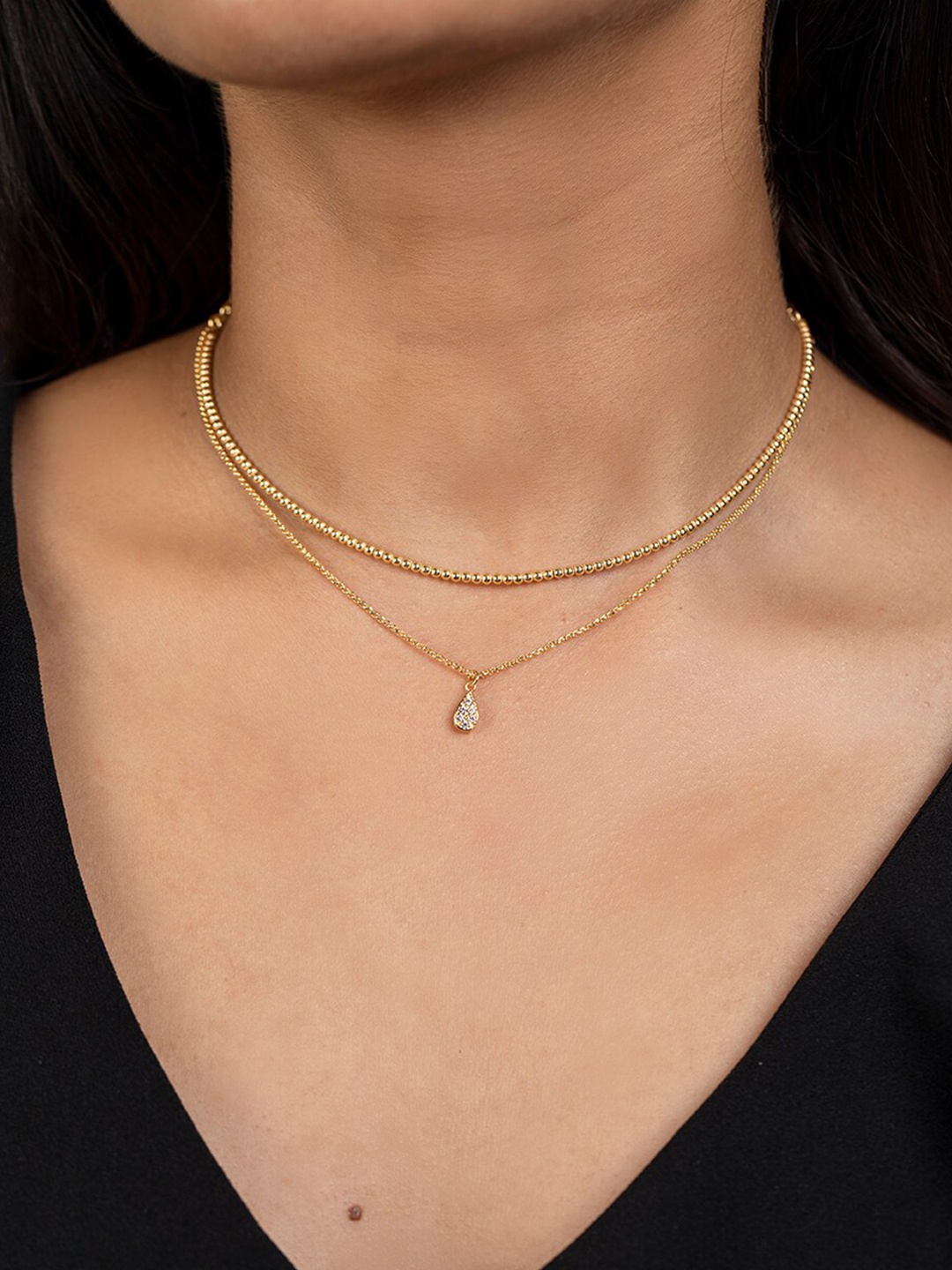 

SHAYA Women Silver Gold-Toned & Artificial Stones Studded layered chain