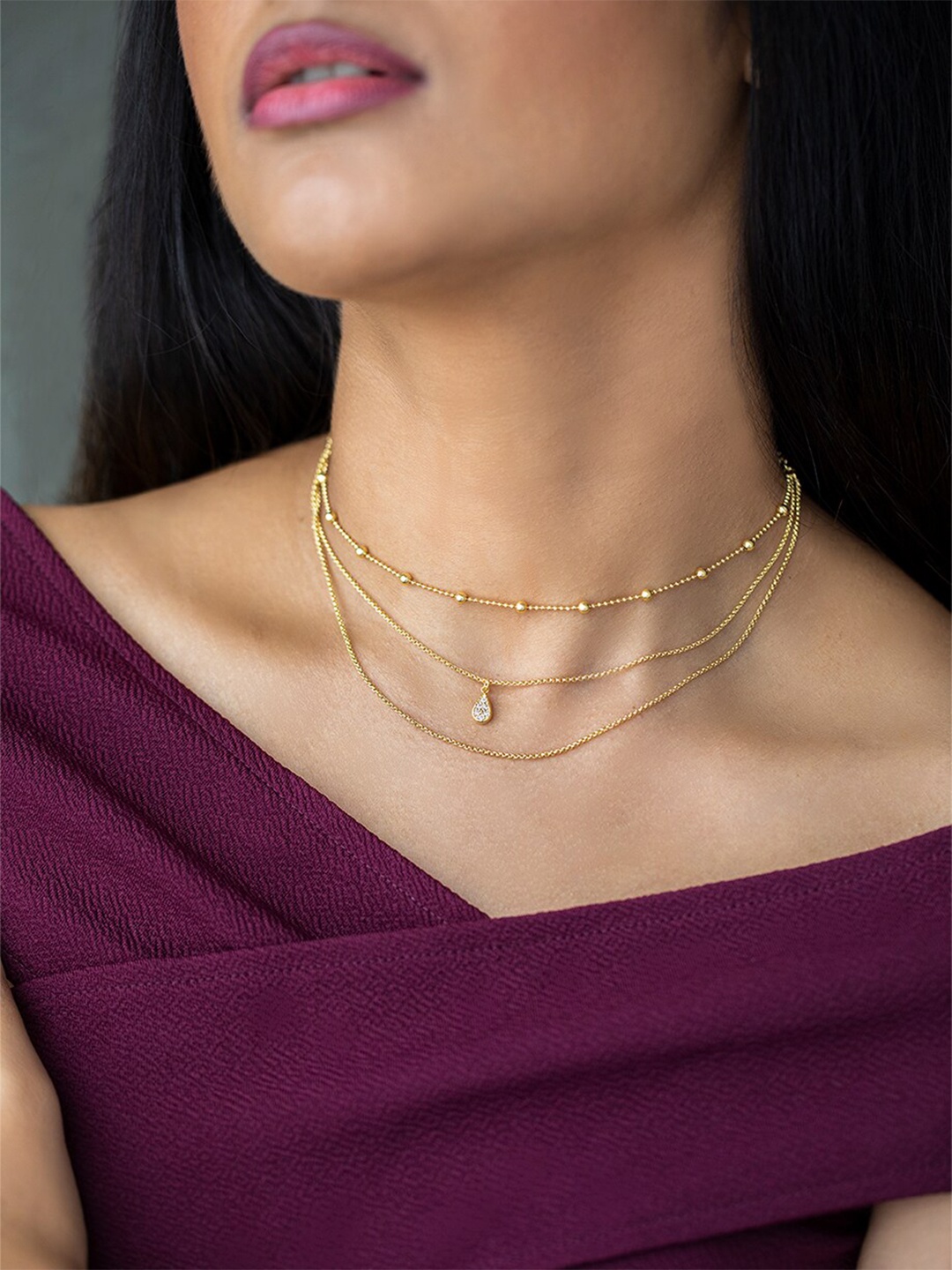 

SHAYA Gold-Toned & White Silver Gold-Plated Layered Chain
