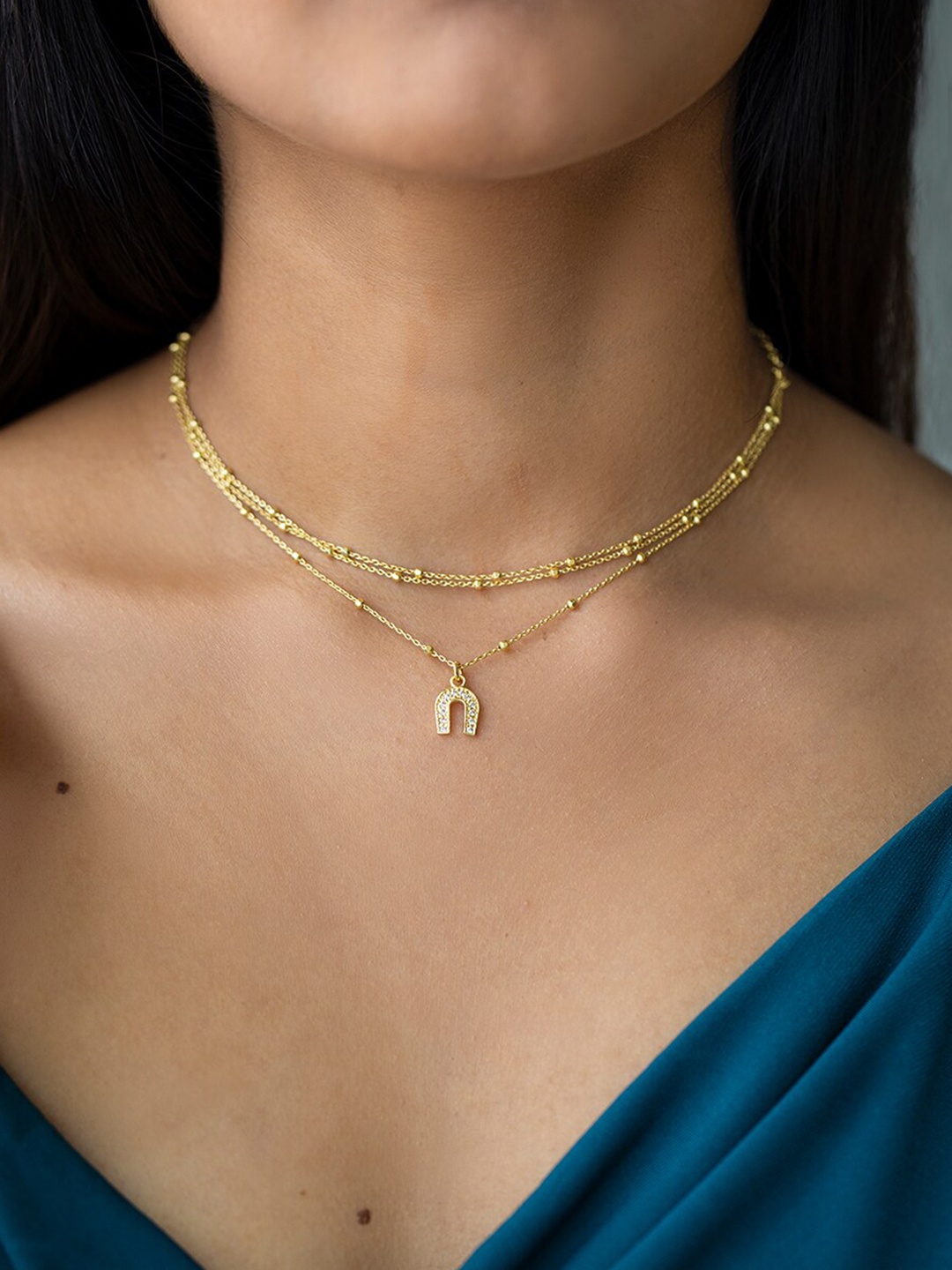 

SHAYA Woman Gold-Toned & White Silver Gold-Plated Layered Chain