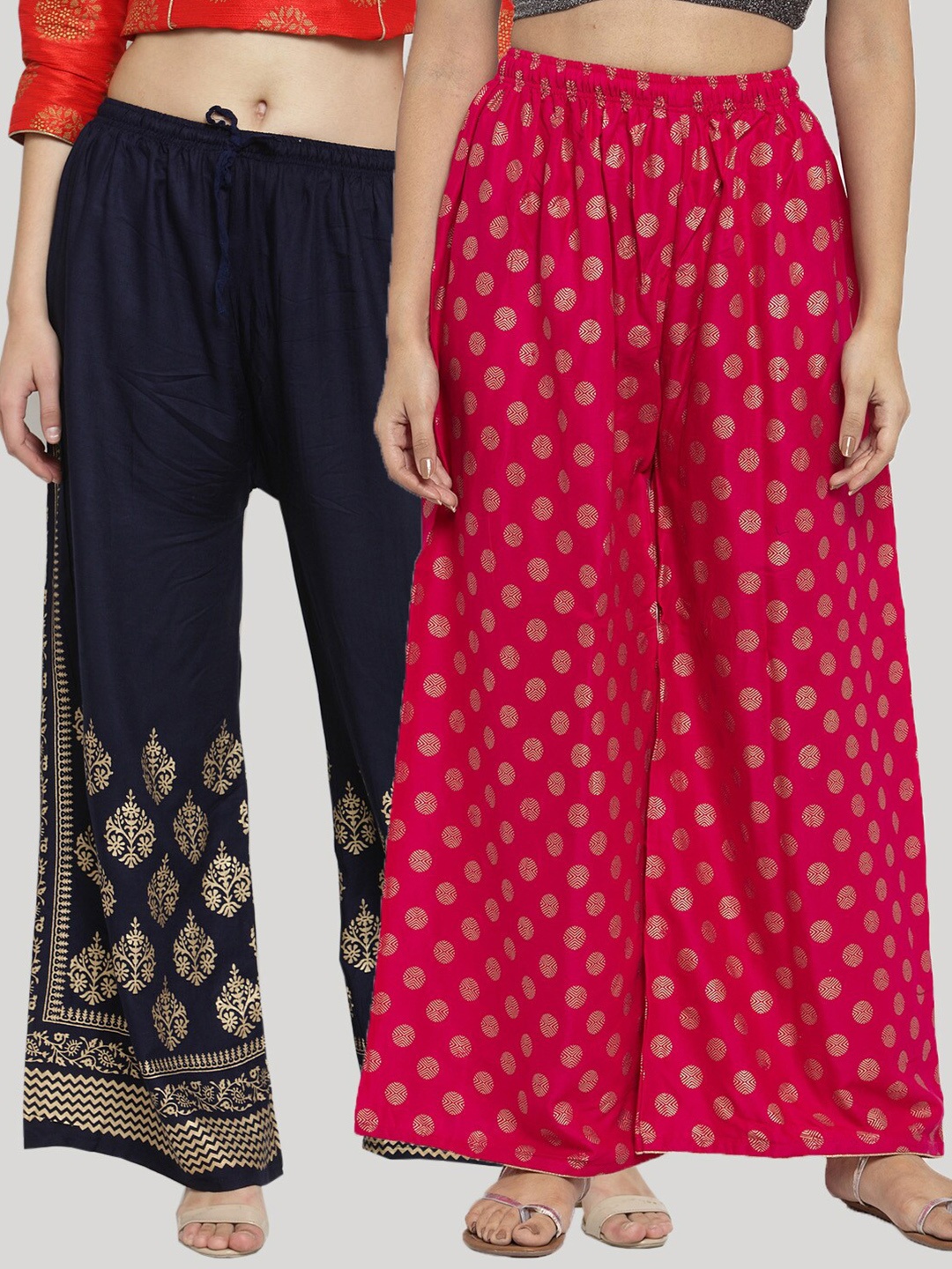 

Clora Creation Women Pack of 2 Floral Printed Knitted Ethnic Palazzos, Pink