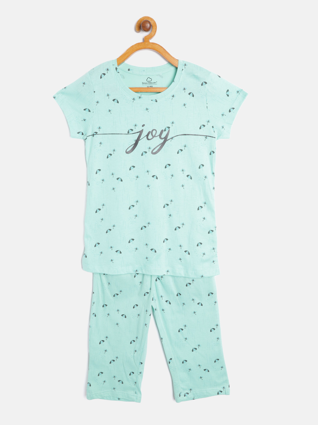 

Sweet Dreams Girls Turquoise Blue Pure Cotton Printed Night Suit