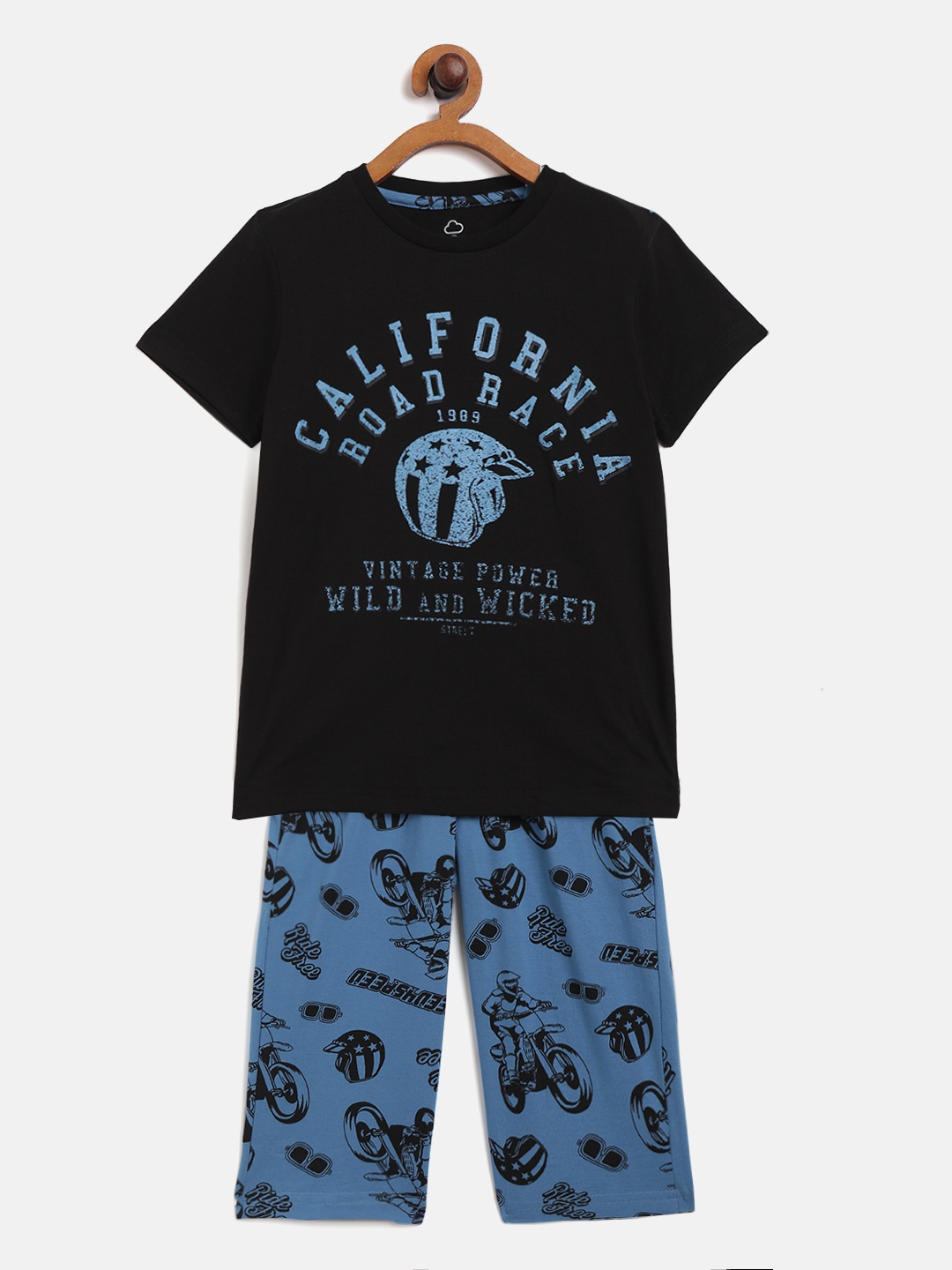 

Sweet Dreams Boys Black & Blue Printed Printed Pure Cotton Shorts Set