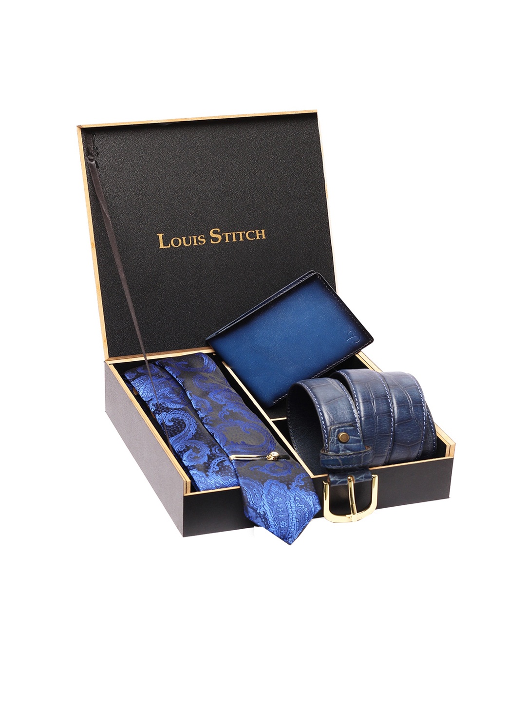 

LOUIS STITCH Men Genuine Italian Leather Accessory Gift Set, Blue