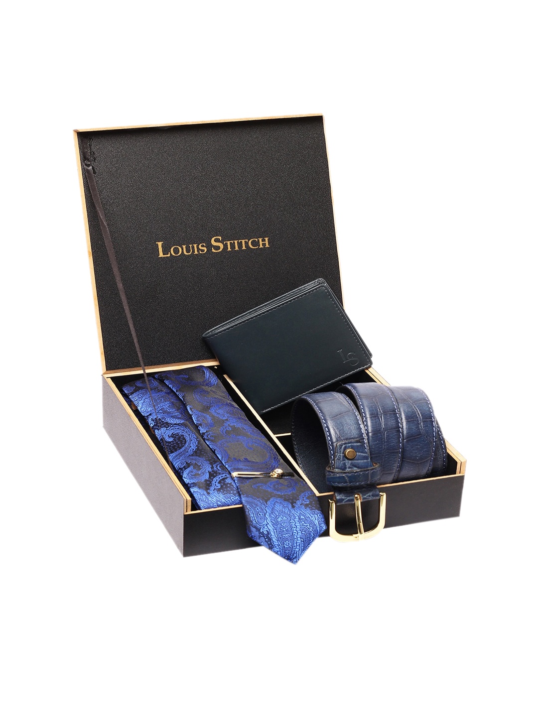 

LOUIS STITCH Men Genuine Italian Leather Accessory Gift Set, Blue