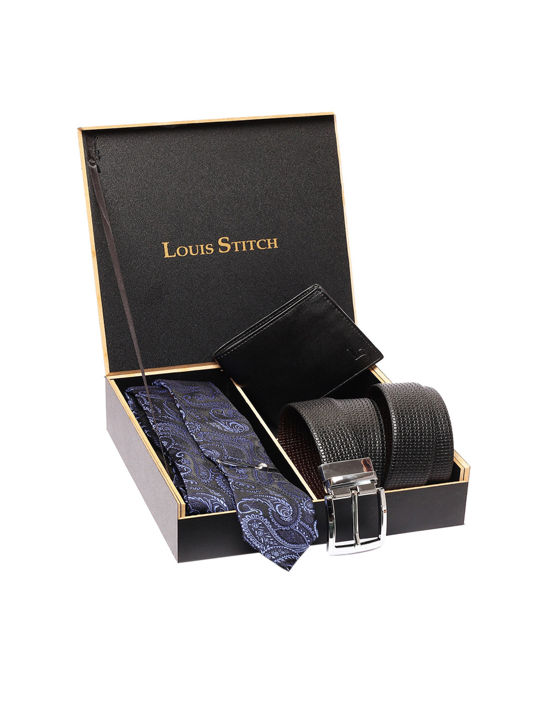 

LOUIS STITCH Men Genuine Italian Leather Accessory Gift Set, Blue