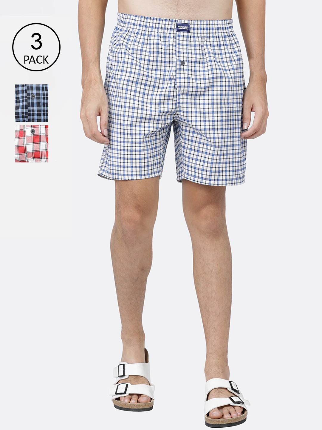 

HIGHLANDER Men Pack Of 3 Checked Boxers HLBS000029, Navy blue