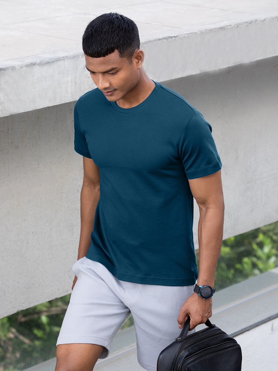 

DAMENSCH Men Solid Premium Cotton Regular Fit T-Shirt, Blue