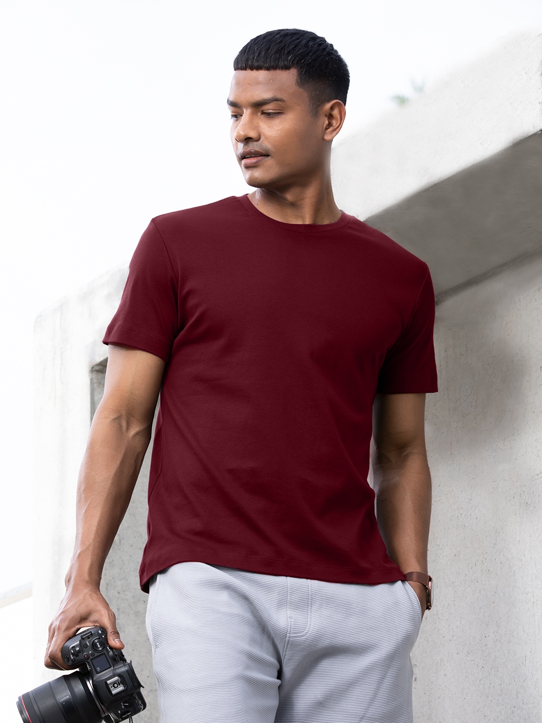 

DAMENSCH Maroon Premium Cotton Regular Fit T-Shirt
