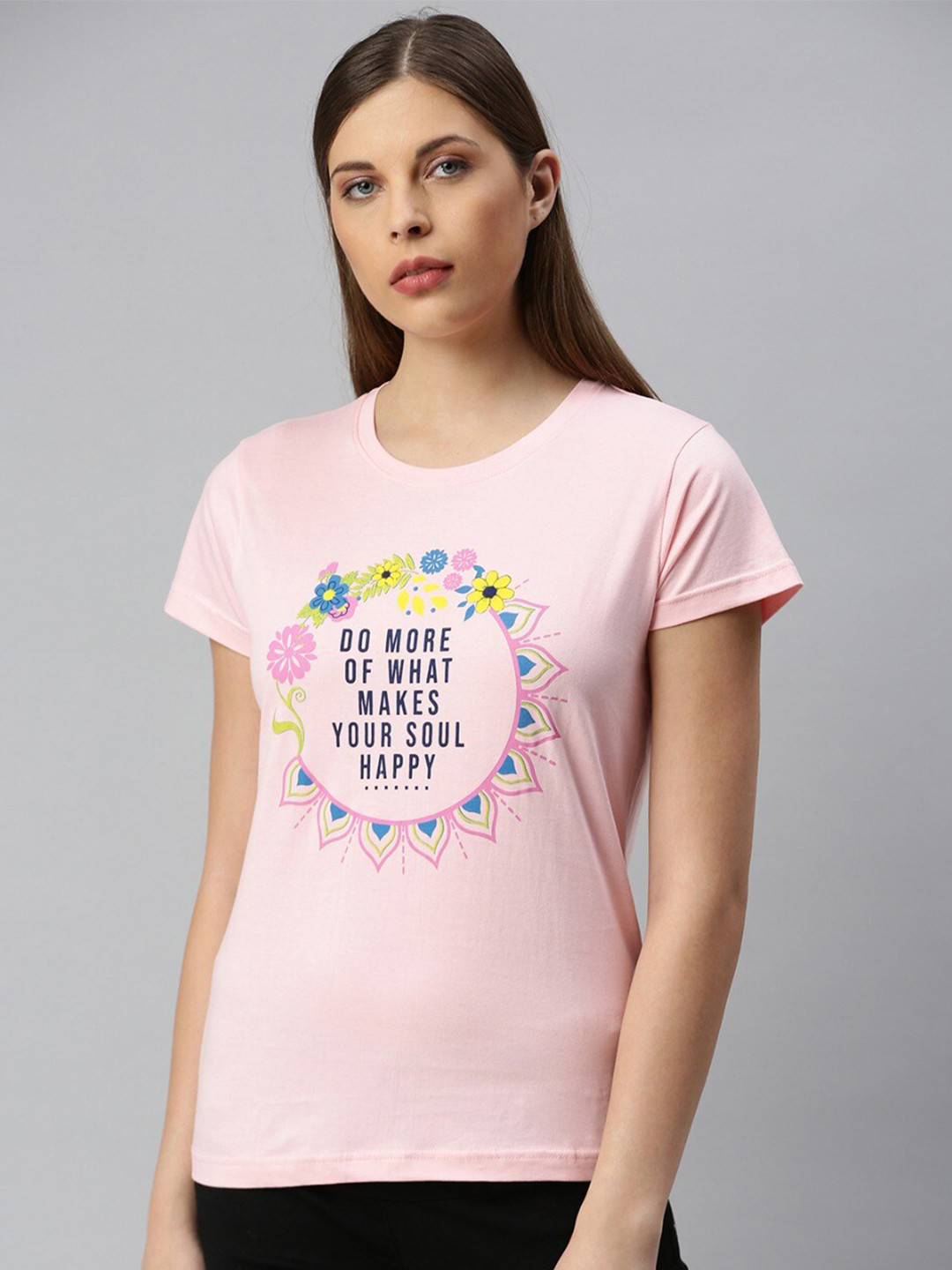 

Kryptic Women Pink Typography Printed Applique T-shirt