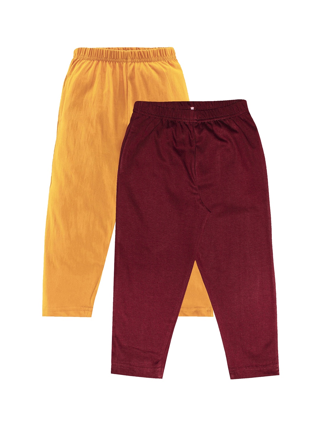 

KiddoPanti Boys Pack Of 2 Maroon & Mustard Solid Pure Cotton Pyjamas