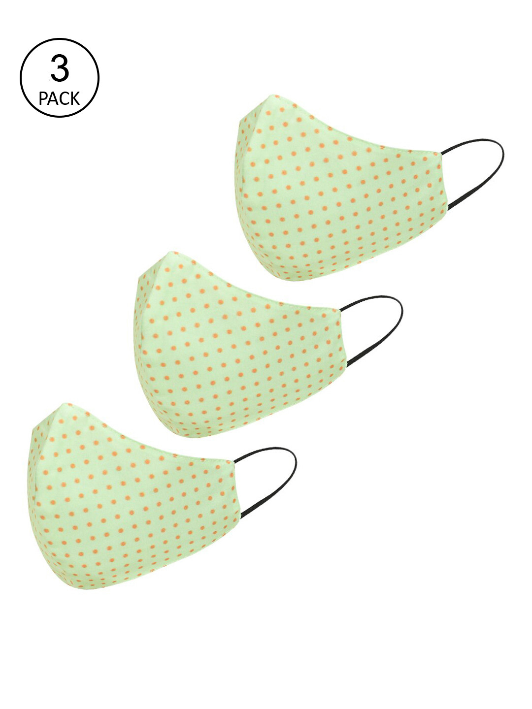 

Tossido Women Pack Of 3 Green & Orange Digitally Printed 3-Ply Reusable Pure Cotton Cloth Masks