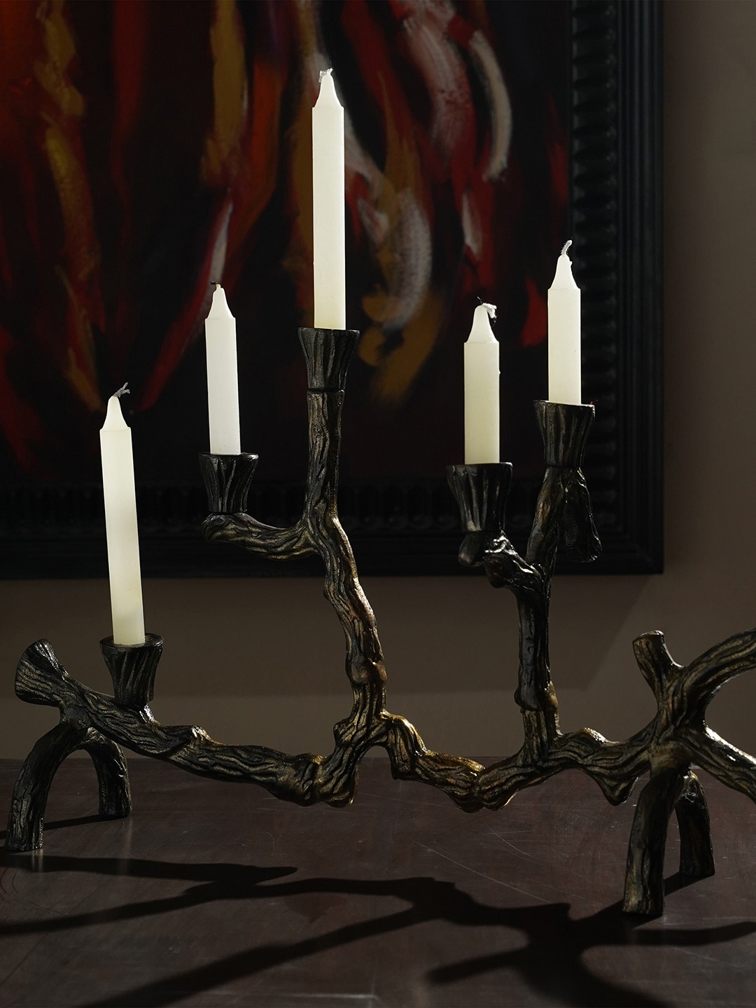 

Folkstorys Gold-Toned & Black Tree Branch Metal Candleholder