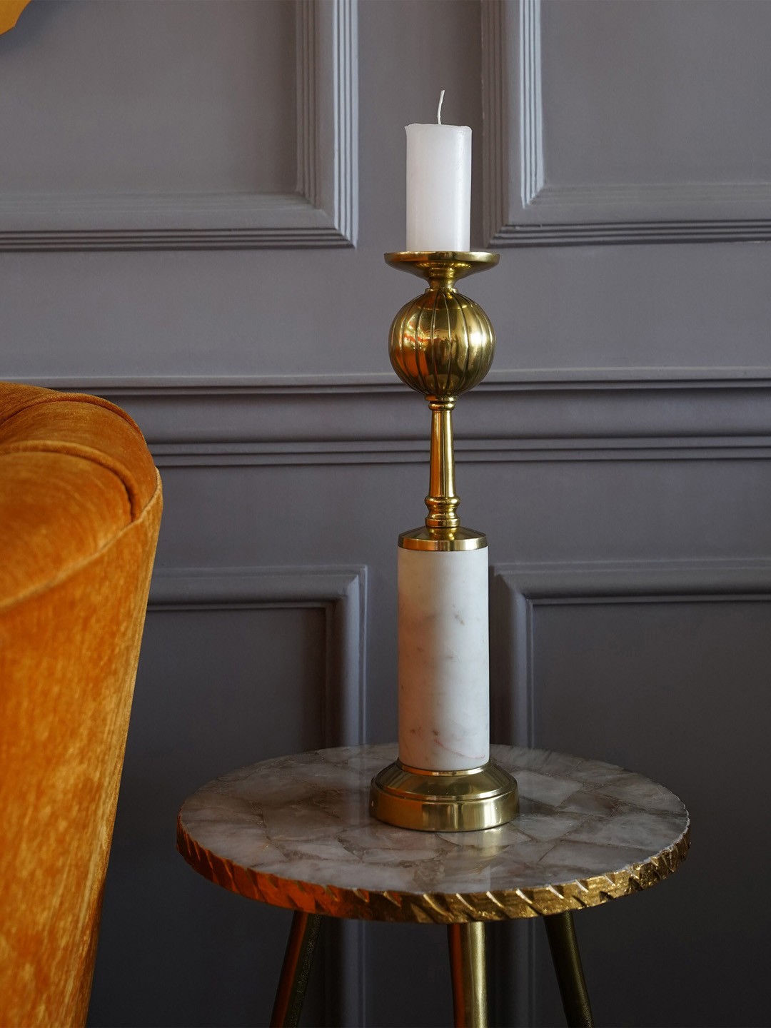 

Folkstorys Gold-Toned & White Elliptic Candle Holder
