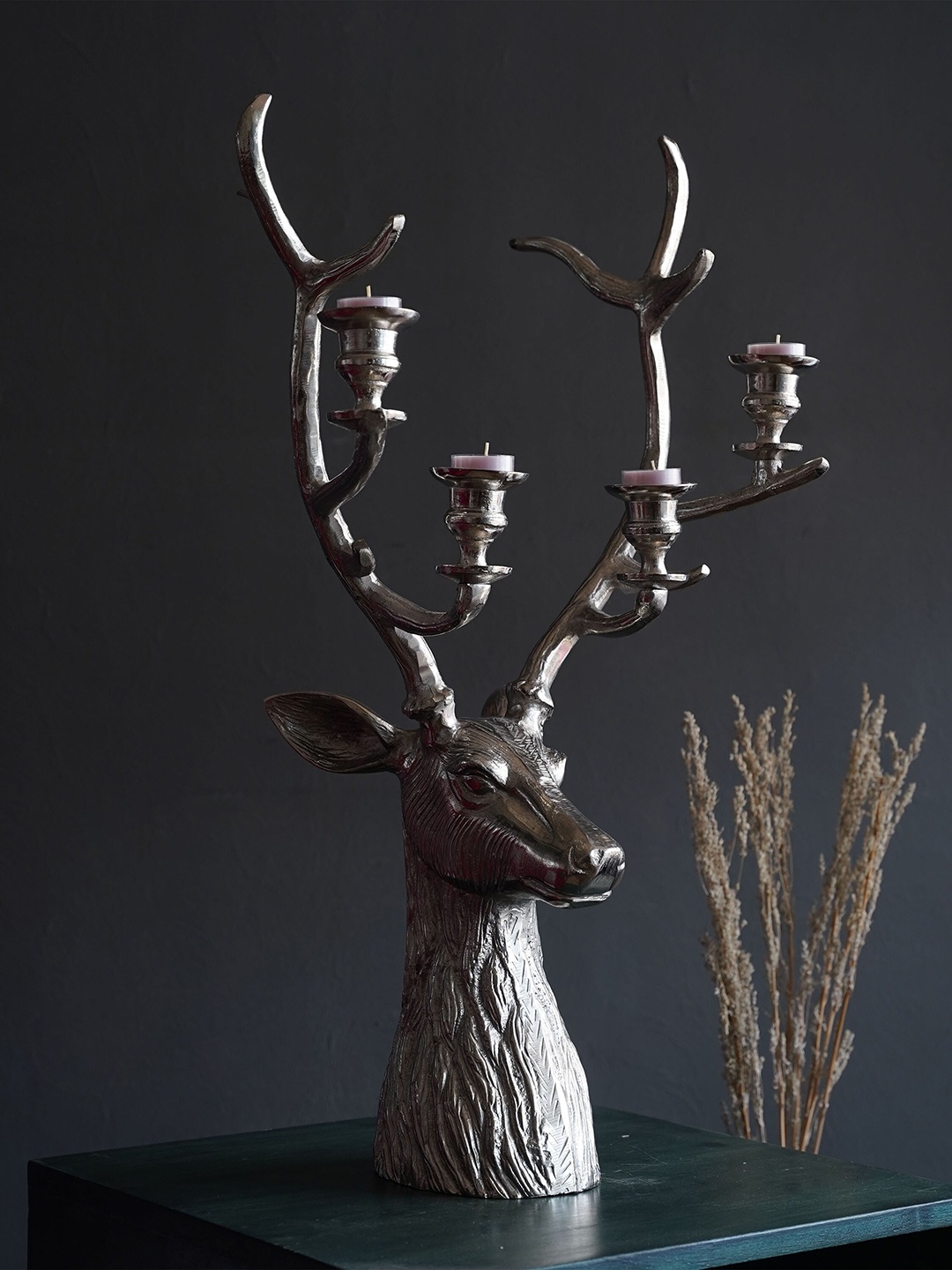 

Folkstorys Unisex Silver-Toned Bright Stag Candle Holder