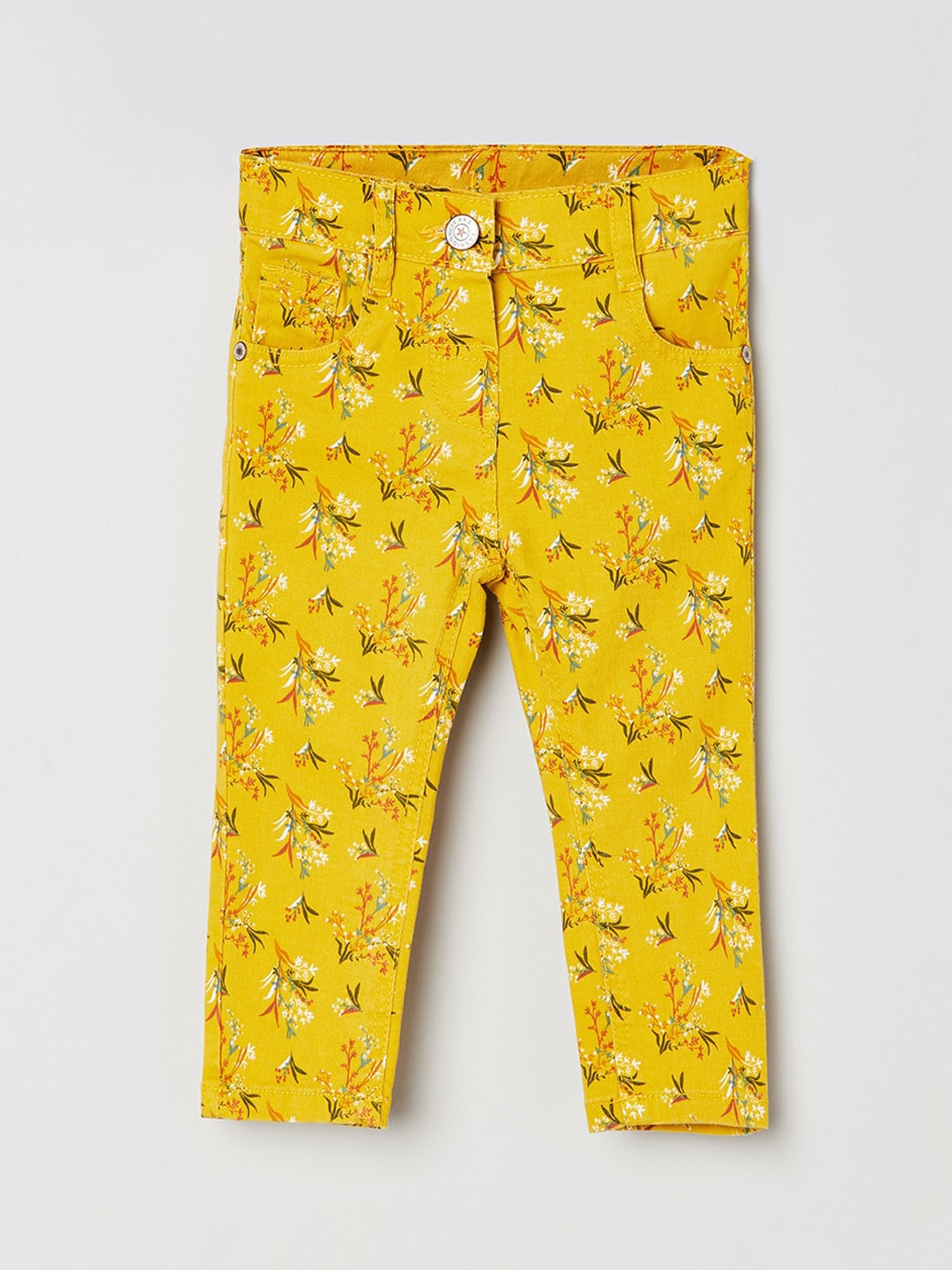 

max Girls Yellow Floral Printed Trousers